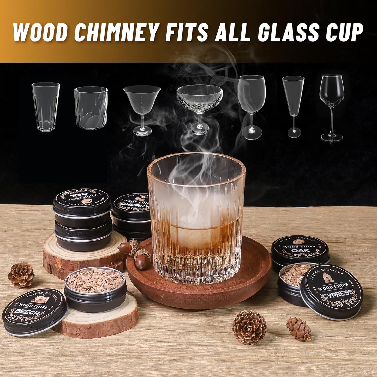 27Pcs Whiskey Smoker Kit-16 Wood Chips, Ice Ball Mold, Cocktail Smoker Infuser Kit, Old Fashioned Drink Smoker Kit, Birthday Bourbon Whiskey Gifts for Men,Husband,Dad,Him,Valentine's Day(No Butane