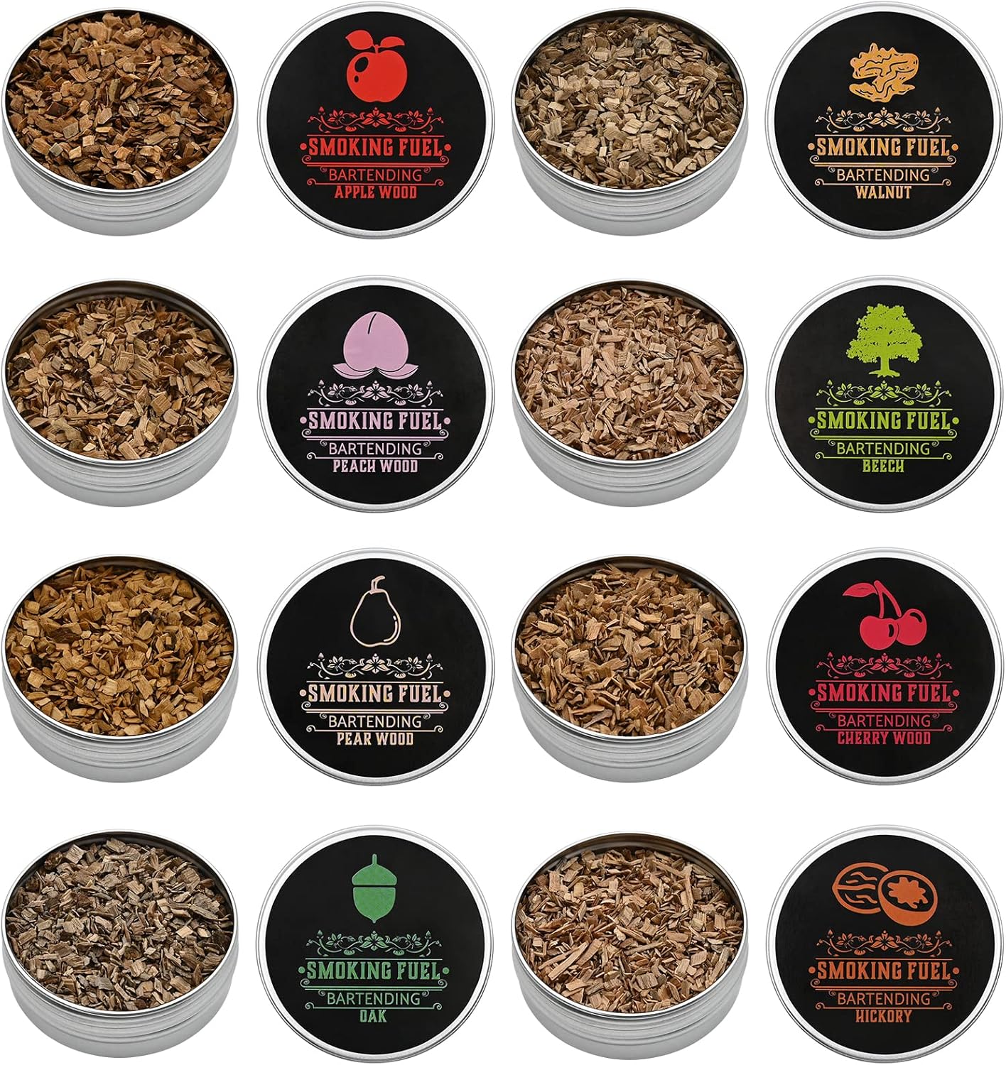 Smoking Wood Chips Cocktail Smoker, 8 Flavors Natural Wood Chips Including Cherry, Apple, Hickory, Beech, Pear, Walnut, Peach, Oak, Sawdust for Husband Father's Gift Smoke Gun Cocktails Drinks Food