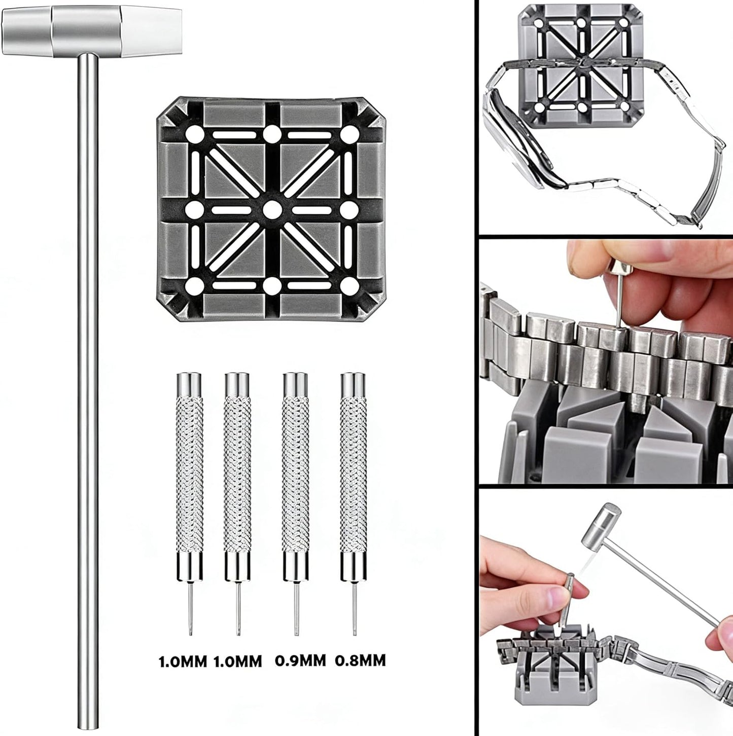 Watch Band Strap Link Pins Remover Repair Tool,24 in 1 Kit with 6 Extra Tips Replacement,20PCS Cotter Pin,Spring Bar Tool Set,1PCS Head Hammer