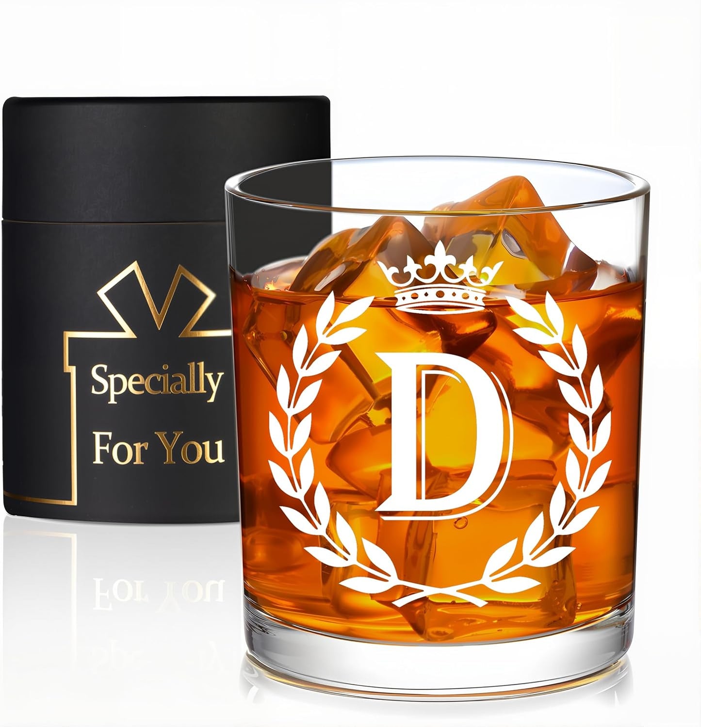 Personalized Whiskey Glasses Gifts for Men, Letter D Initial Whiskey Glass, Christmas Birthday Gifts for Men Husband Brother Dad, 10 OZ Old Fashioned Glass with Gift Box(Letter D)