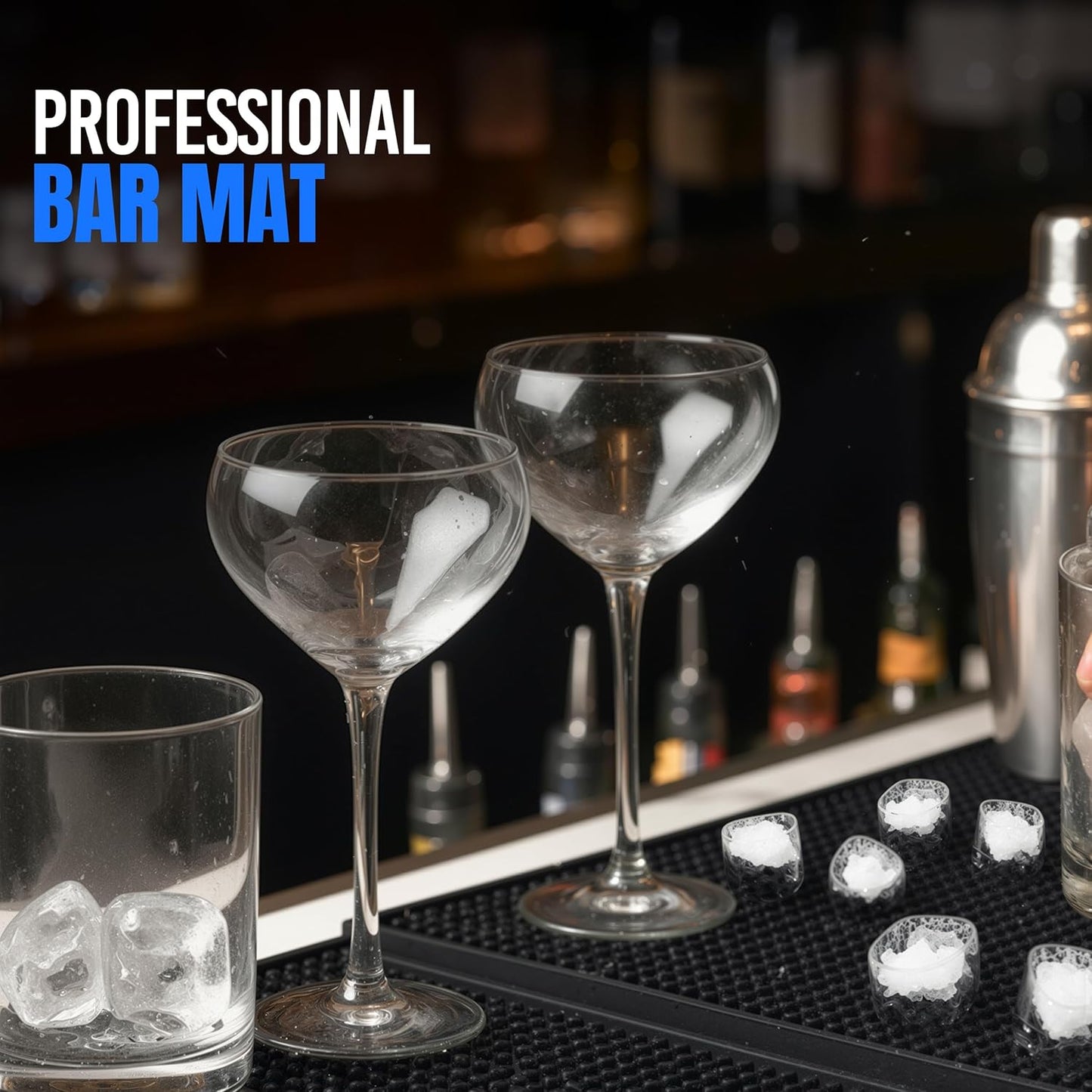 Commercial Standard Bar Mats 4 Pack, 18 x 12 Inch Rubber Non Slip Service Mats for Cocktail Mixing, Coffee Bar Drying, Dish & Countertop Protection for Bars & Cafes (Black)