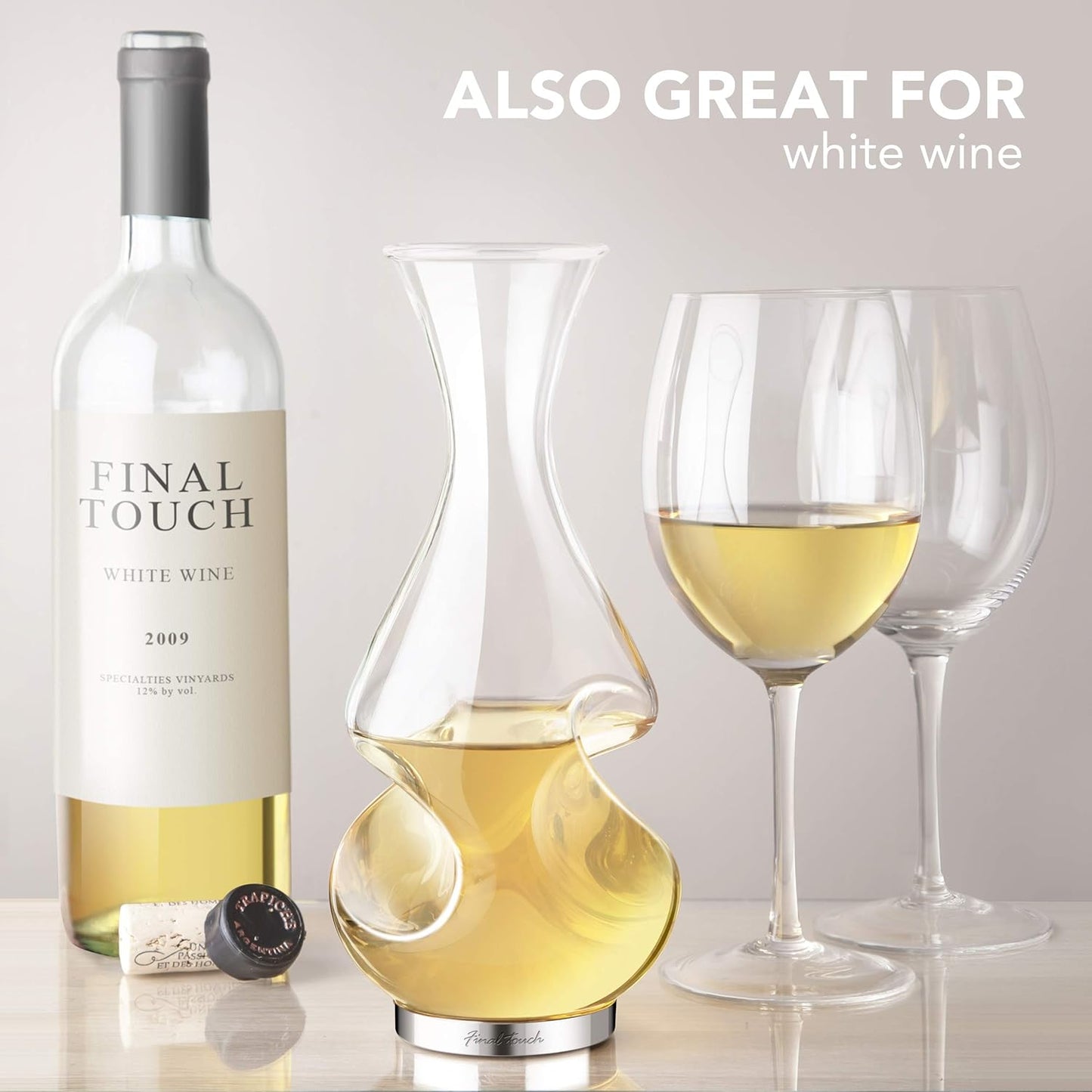 Final Touch Conundrum Wine Decanter Aerator - Superior Aeration & Oxygenation, Two-Phase Aeration Process, Enhances Flavor & Aroma, Elegant Stainless Steel Base, 375ml Capacity (WDA600)