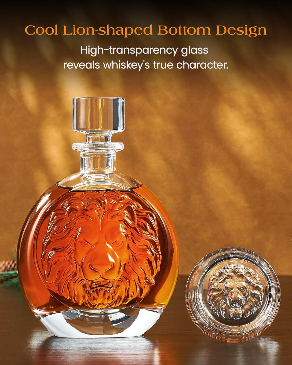 Engraved Lion Whiskey Decanter Set Gift for Men, Including 2 Lion-Engraved Shot Glasses & 2 Whiskey Ice Balls, Unique Christmas Birthday Gifts for Men Dad Husband, Cool Whiskey Set for Husband Brother