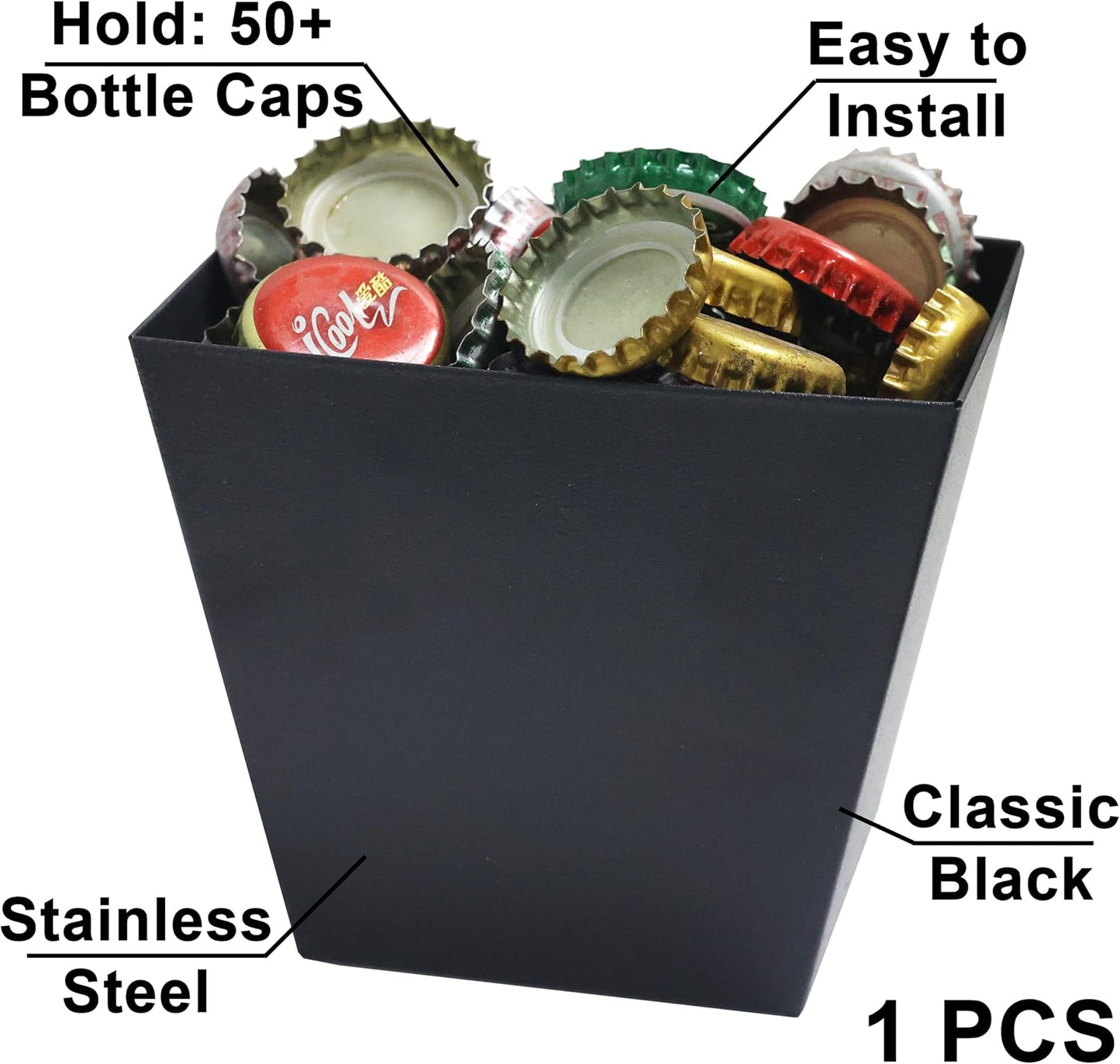 Black Bottle Cap Catcher Wall Mounted, Stainless Steel Screw in Wall Beer Cap Holder Mountable for Post Cooler Table