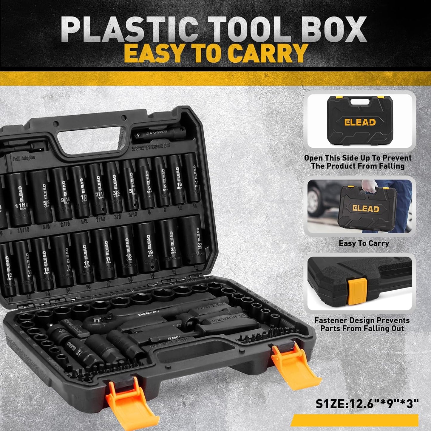 96-Piece 3/8" Drive Impact Socket Set, SAE(5/16 to 3/4-Inch) & Metric(8-22mm), Standard & Deep Sockets, Ratchet Handle, Bit Set, Universal Joint, Extension Bar, Adapters, Spark Plug Sockets