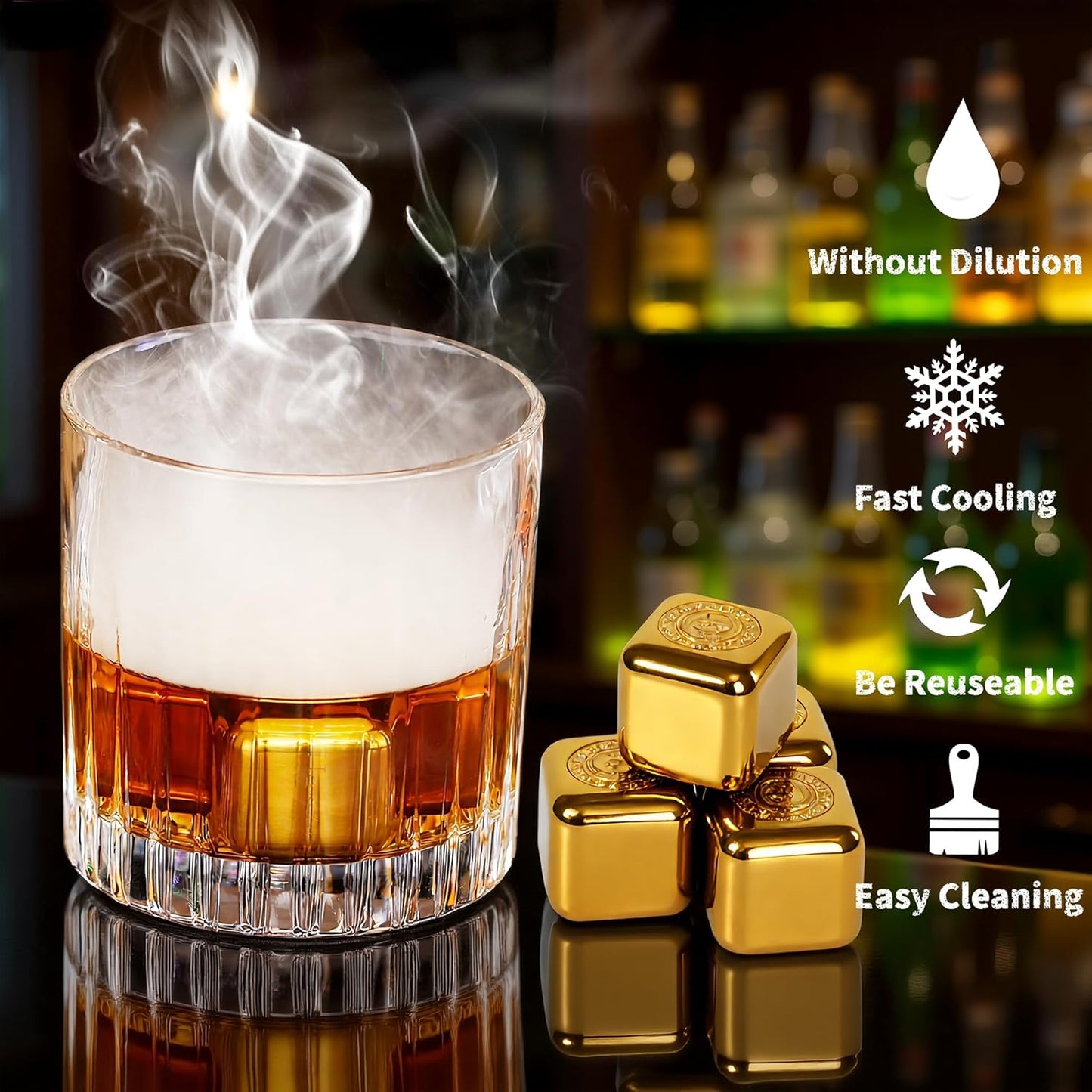 Whiskey Smoker Kit - Old Fashioned Drink Smoker Kit - Cocktail Smoker Kit with Torch, 4 Flavors Wood Chips&Whisky Stones, Bourbon Smoker Kit, Bourbon Whiskey Gifts for Men,Dad (No Butane)