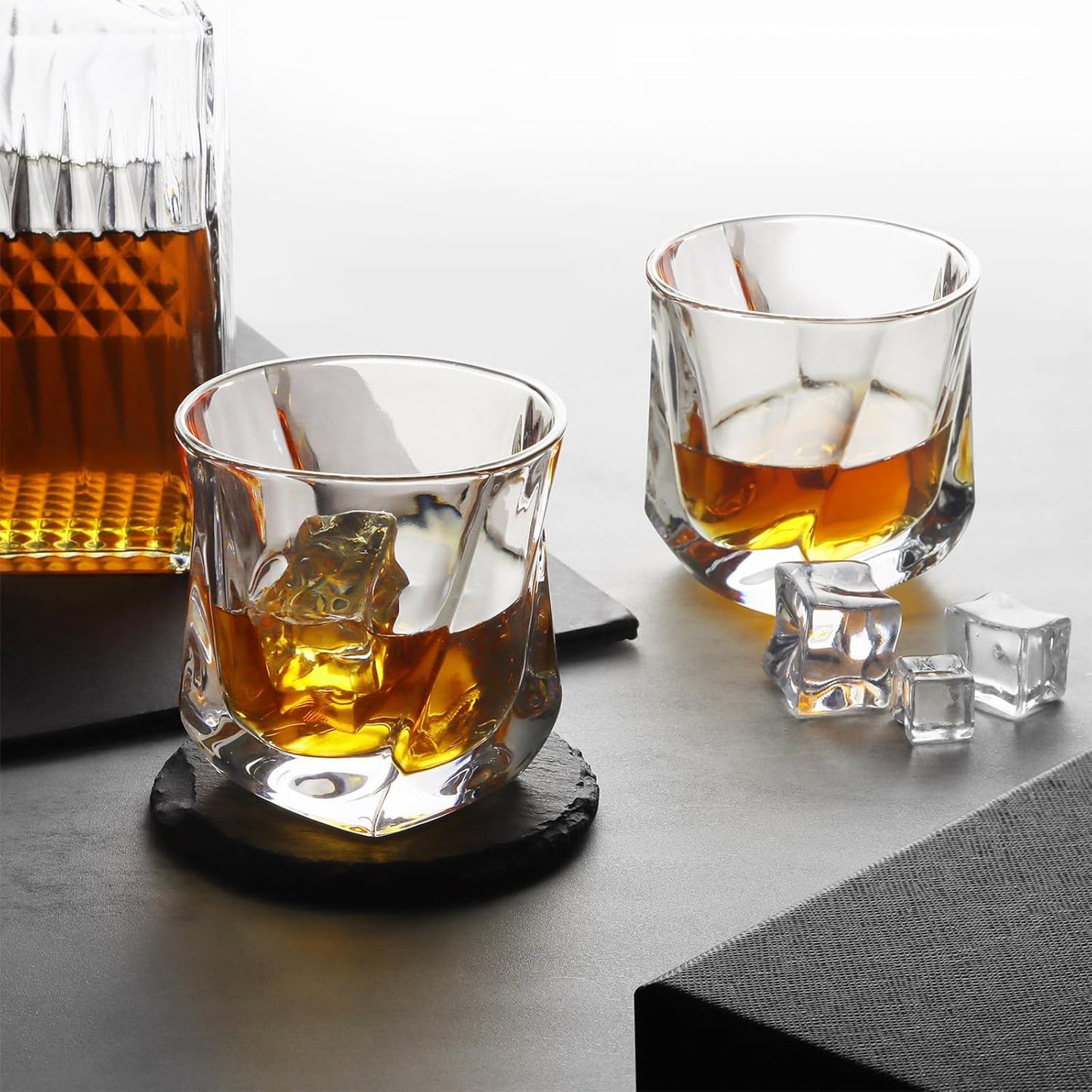 Whiskey Glasses, 7 oz Bourbon Glasses Set of 4 Square Bottom, Old Fashioned Glass for Drinking Cocktail Scotch Cognac, Luxury Whiskey gift for Men,Festival Gift