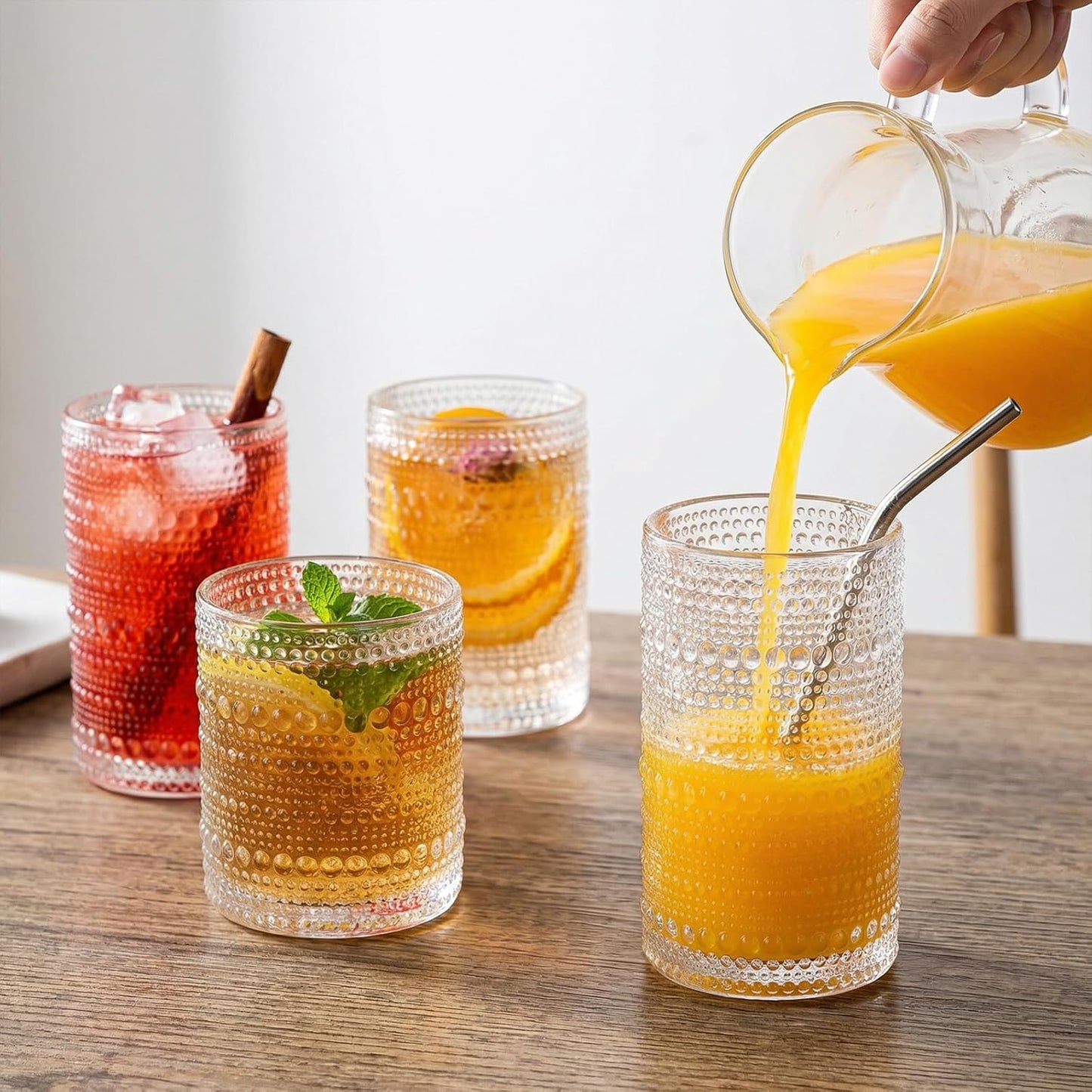 CycleMore Set of 12 Vintage Hobnail Drinking Glasses, 12oz + 10oz + 4oz Clear Glass Cups, Mixed Sizes Kitchen Water Glasses Cup, Bar Tumbler Glassware for Juice, Cocktail, Whiskey, Smoothie, Espresso