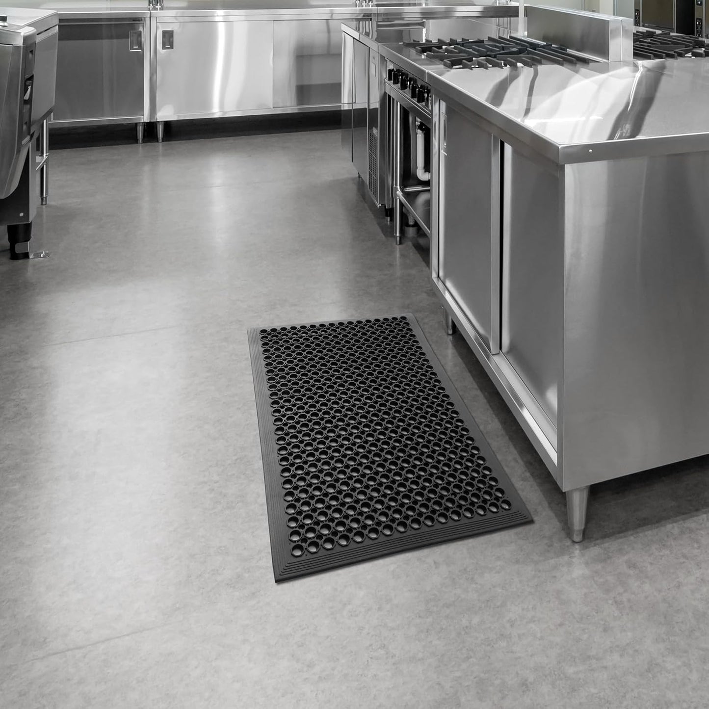GRIDMANN Rubber Floor Mat, 24" x 36" Anti-Fatigue Drainage Mat, Non-Slip and Grease Resistant for Restaurants, Commercial Kitchens, Bar Floors, Black