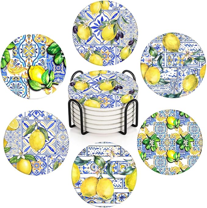 Coasters for Drinks, Set of 6, Ceramic Stone Moroccan Spanish - B0CG99S4X9