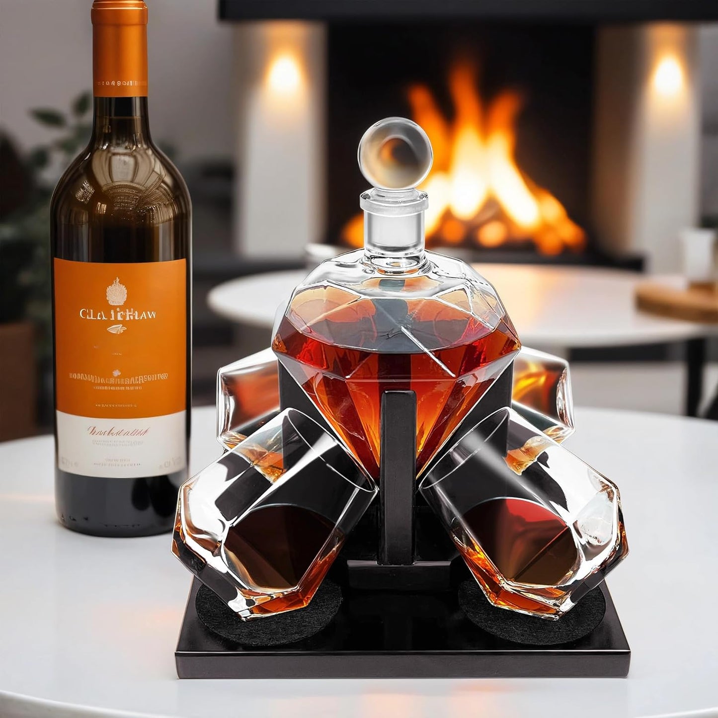 Diamond Whiskey Decanter Set, Diamond Decanter Set with 4 Glasses 4 Whiskey Stones, Decanter Whiskey Set Gifts for Men