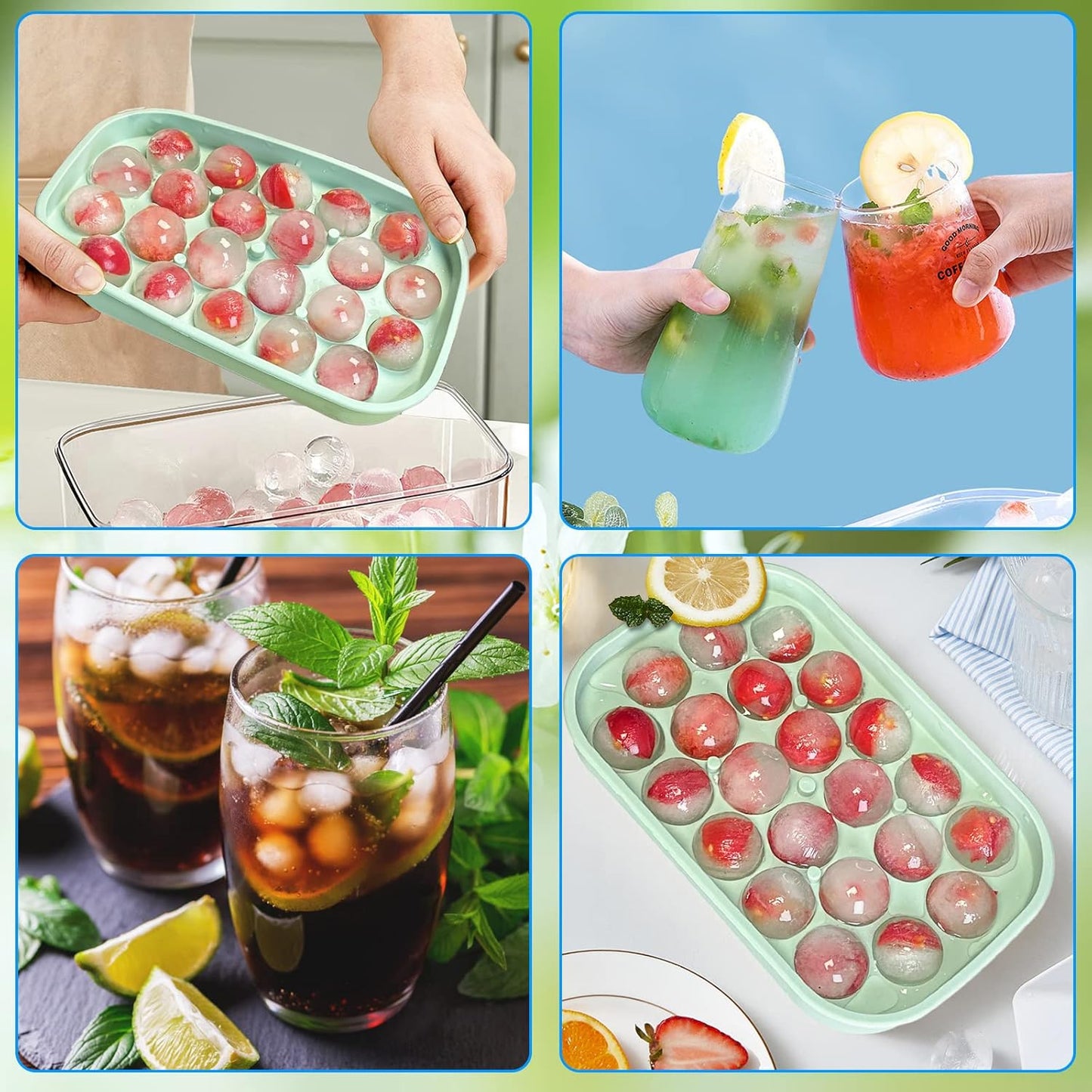 Ice Cube Tray, 2 Pack Flexible Silicone 22 Ice Balls Maker with Lid BPA Free Easy-Release Ice Cube Trays for Freezer, DIY Homemade Round Ice Cubes for Whiskey, Cocktails, Coffee