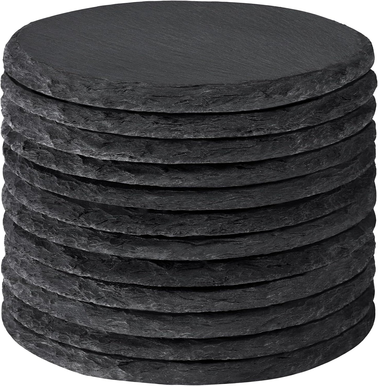 4 Inch Black Slate Stone Drink Coasters Set of 12 with Anti-Scratch Backing for Bar, Kitchen Home Living Decor, Laser Engraving,Cup, Etching, Gifts, Round