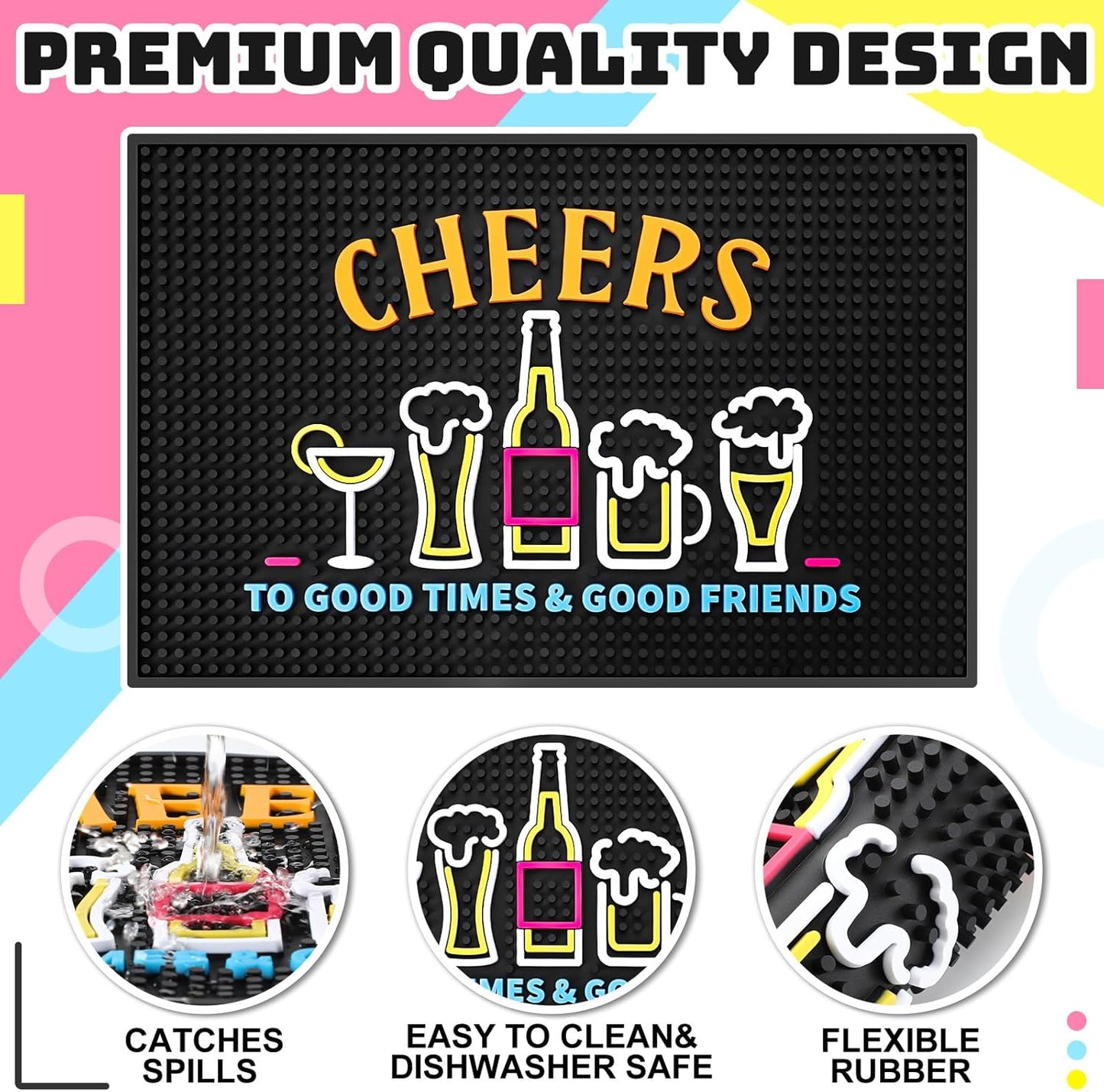 Preboun Bar Mat 12 x 18 Inch with Fluorescent Pattern Thick Rubber Non Slip Spill Mats Countertop Entertaining Vibrant Bar Mat for Coffee Station Kitchen Restaurant