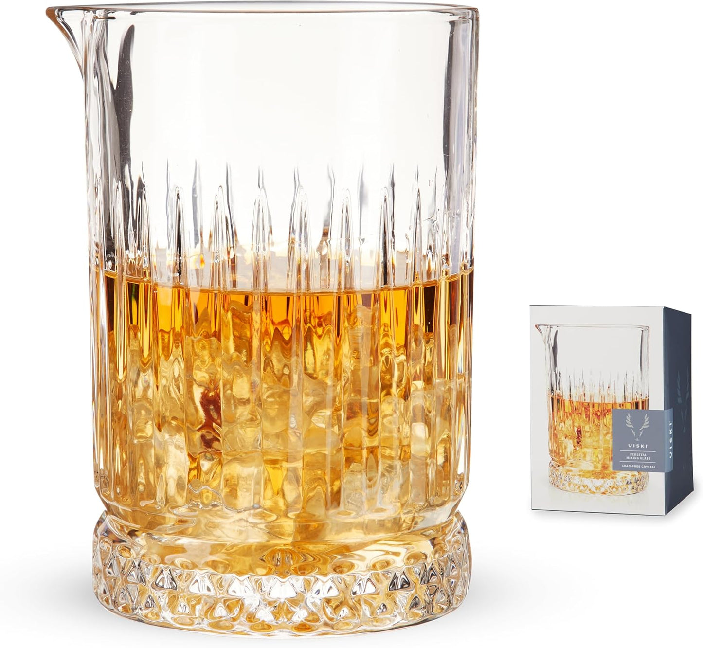 Viski Pedestal Crystal Cocktail Mixing Glass Perfect for Manhattan, Martini, Old Fashioned, Whiskey Sour, Negroni, Bartender Tools, Bartending Supplies, Home Bar Accessories, 23 oz, Set of 1