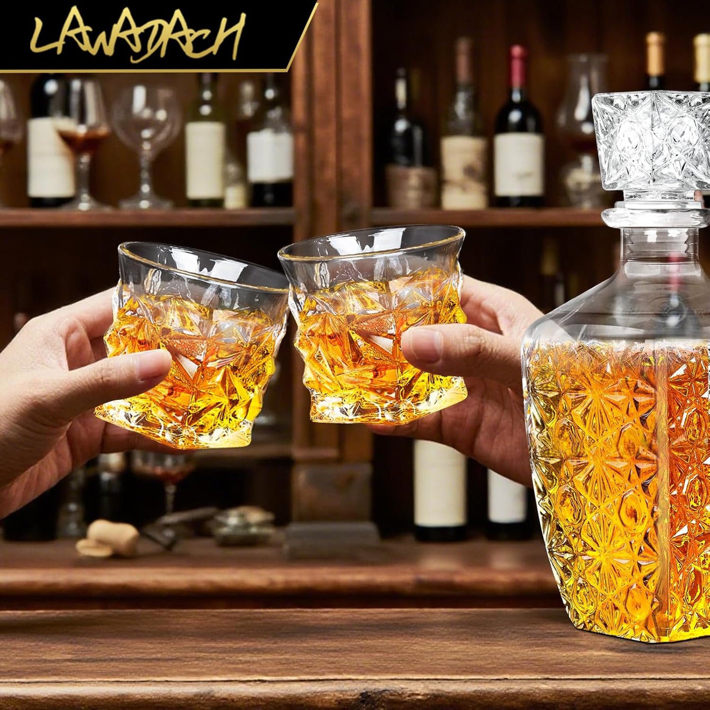 LAWADACH Whiskey Decanter Set,Liquor Decanter Set with 2 Glasses,Decanter set for Men,Decanter for Tequila,Bourbon,Rye,Gifts for Men,Dad,Home Bar Decor - 28oz