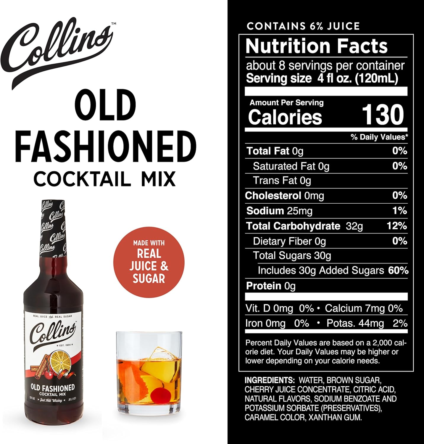 Collins Old Fashioned Kit, Cocktail Gift Set with Old Fashioned Mix, Bourbon Cherries, Candied Orange Garnish & Picks, Mixology Gift Set of 4 for Party Drinks, Holiday Celebrations and Christmas Gifts