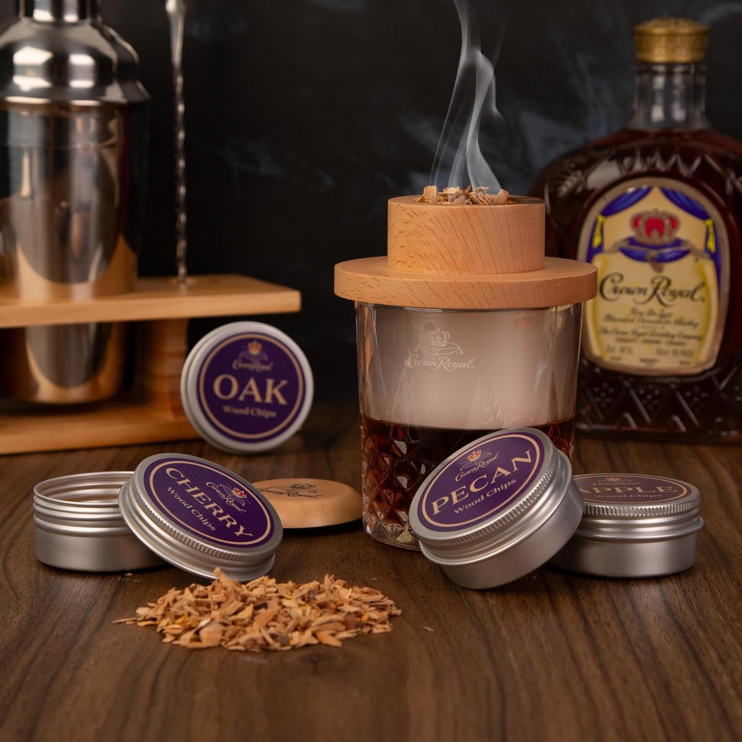 Crown Royal Cocktail Smoking Kit – Premium 10-Piece Whiskey Smoker Set with Butane Torch, Wood Chips (Oak, Apple, Cherry, Pecan), Mesh Burn Cups & Wooden Lid – Gift Set for Whiskey & Bourbon Lovers