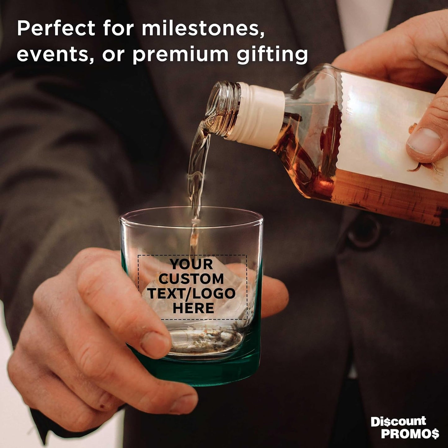 Custom Lexington Rocks Whiskey Glass 10.5 oz Set of 12/48/96, Personalized Bulk Pack Perfect for Scotch Bourbon Whiskey Cocktail - Green