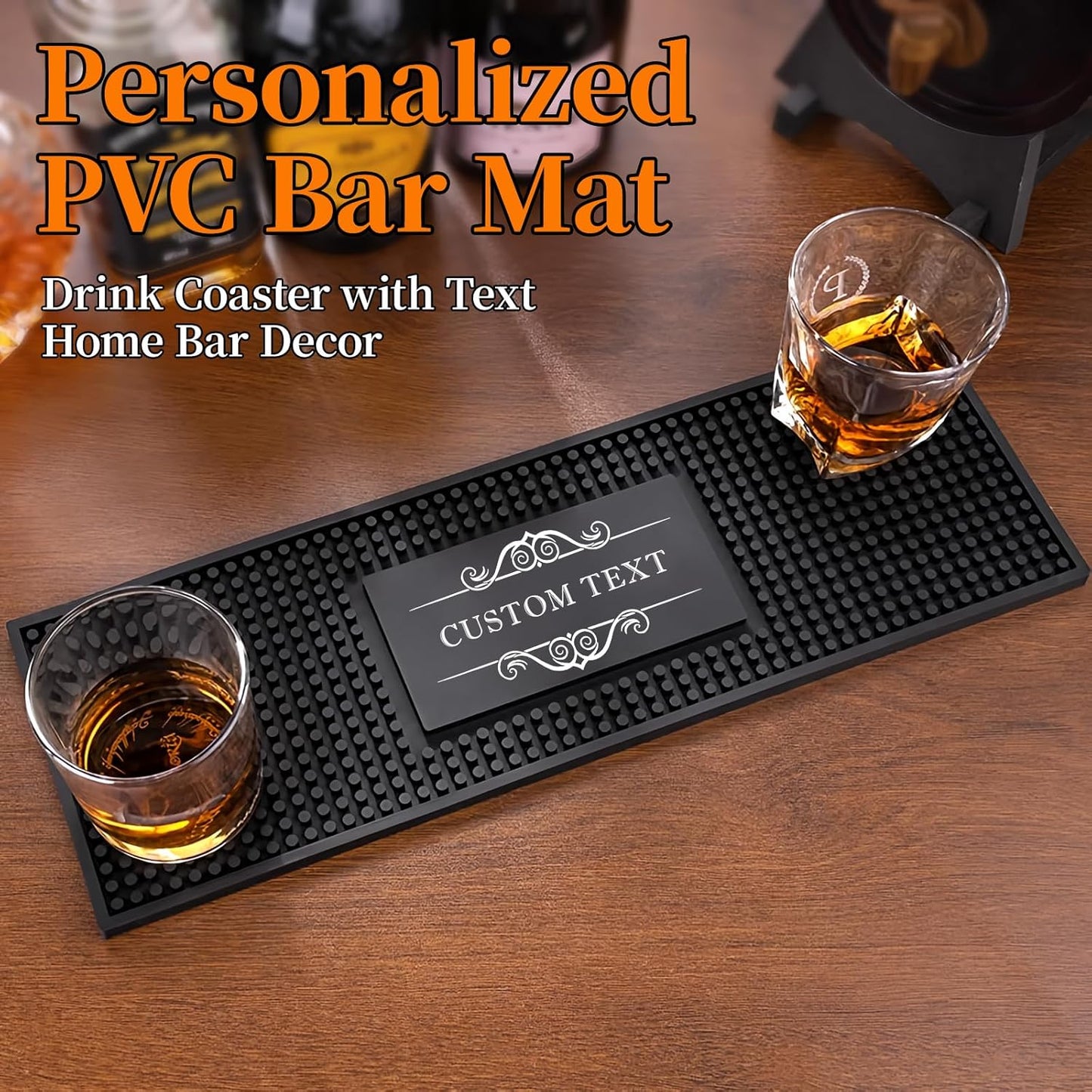 Personalised Bar Mat, Non-slip PVC Rubber Bar Mat, Custom Bar Name, Spill Mat for Countertop Home Bar Coffee Bar, Gifts for Bartender Drinking Lover Cocktail Lover Lover Newlywed, Beer Mat Decor