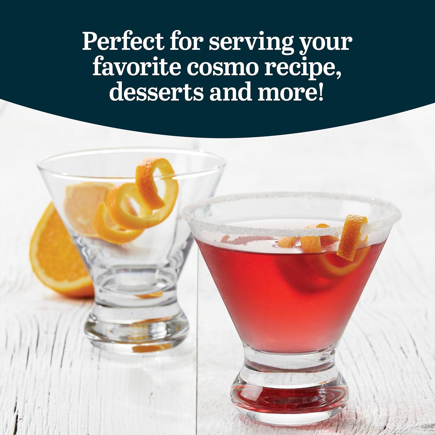 Libbey Cosmopolitan Stemless Martini Glasses, 8.25 Oz Dishwasher Safe Martini Glasses Set of 4, Martini Cups Set for Wedding Registries and More