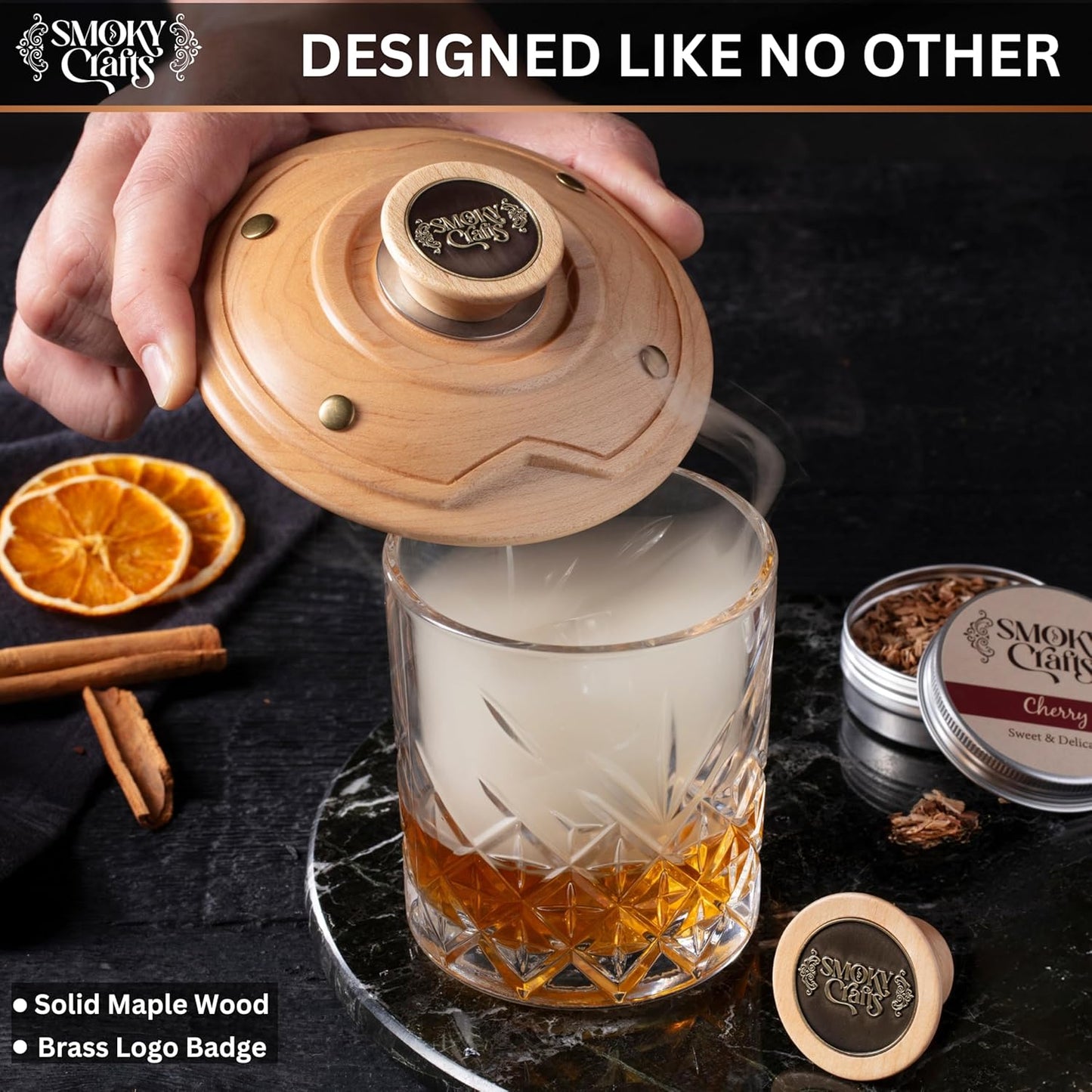 Smoky Crafts Cocktail Smoker Kit with Torch - Whiskey Smoker Kit comes with UFO-Shaped Smoke Infuser, Culinary Torch, Cotton Bag and Wood Chips (Apple & Cherry) - Gifts for Men (Without Butane)