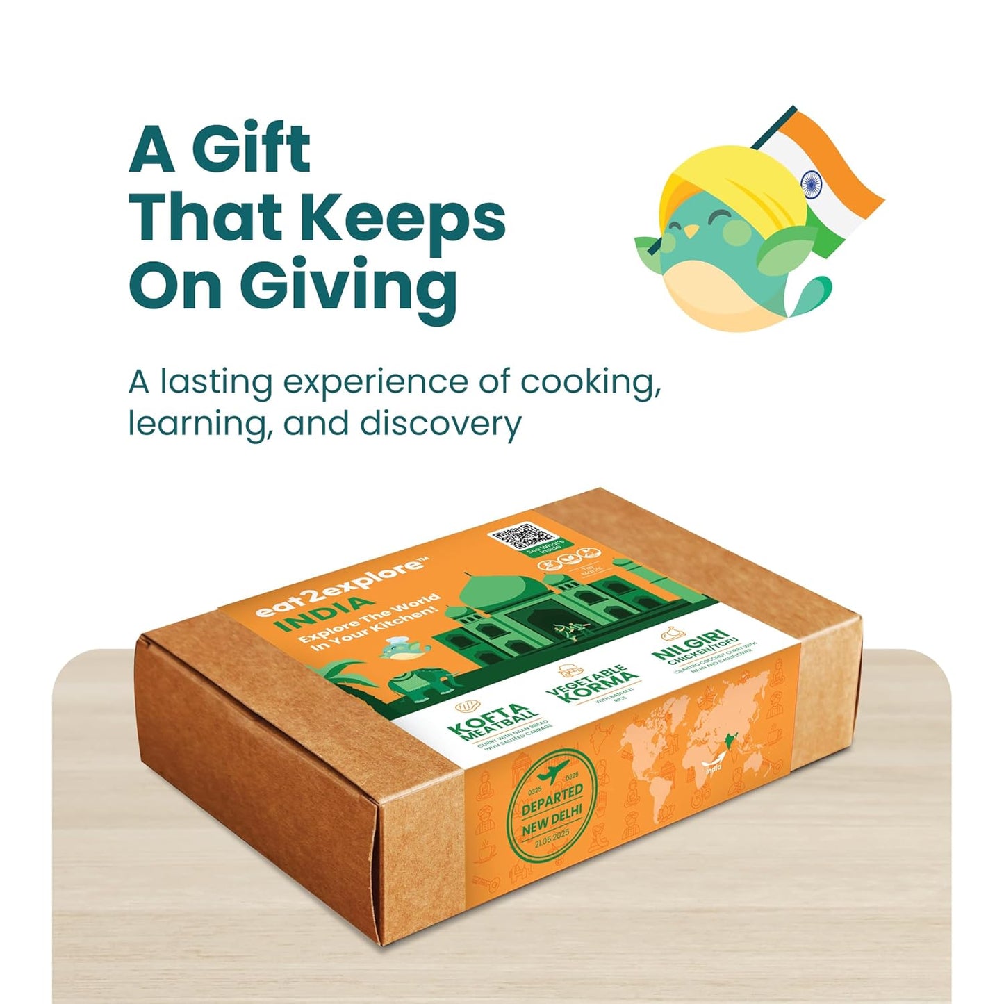 eat2explore Global Cooking Kit - Authentic Recipes, Essential Spices, Cultural Fun & Expert Drink Pairings - Perfect for Date Night and Dinner Parties (India Edition)