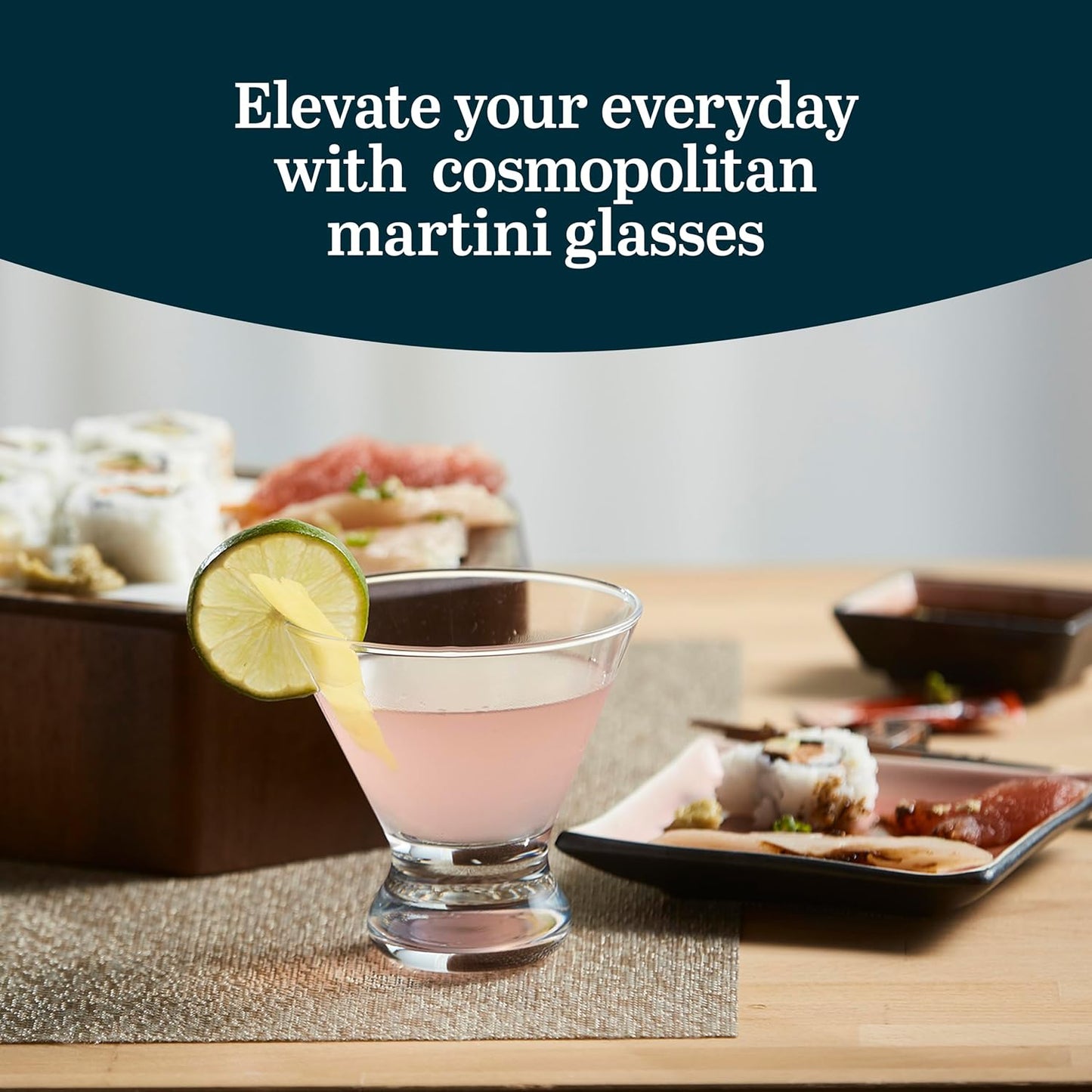 Libbey Cosmopolitan Stemless Martini Glasses, 8.25 Oz Dishwasher Safe Martini Glasses Set of 4, Martini Cups Set for Wedding Registries and More