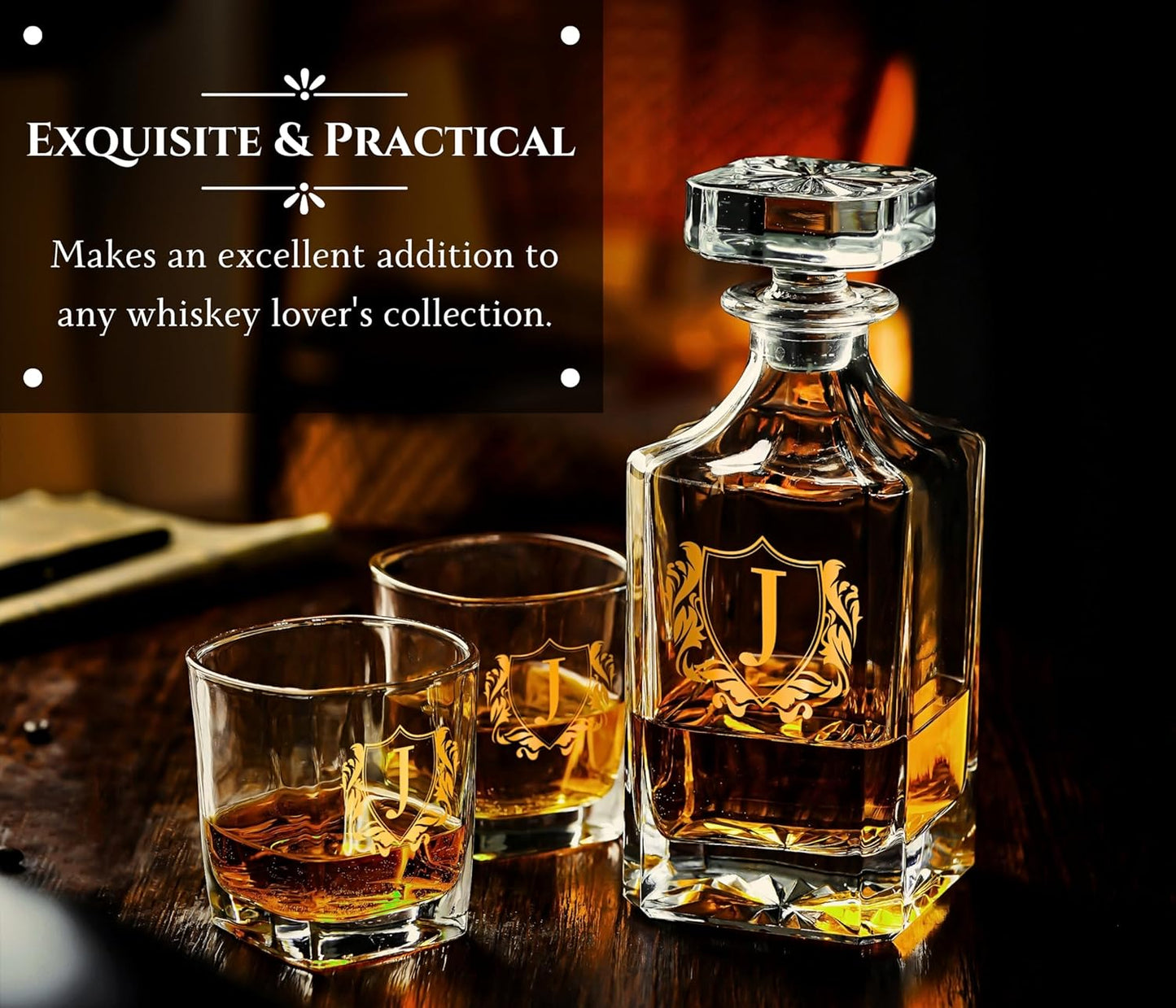 Personalized Whiskey Decanter Set, Customized Alcohol Gifts for whiskey Lovers, Unique Whiskey Gifts for Men, Dad, Uncle on Birthdays and Christmas