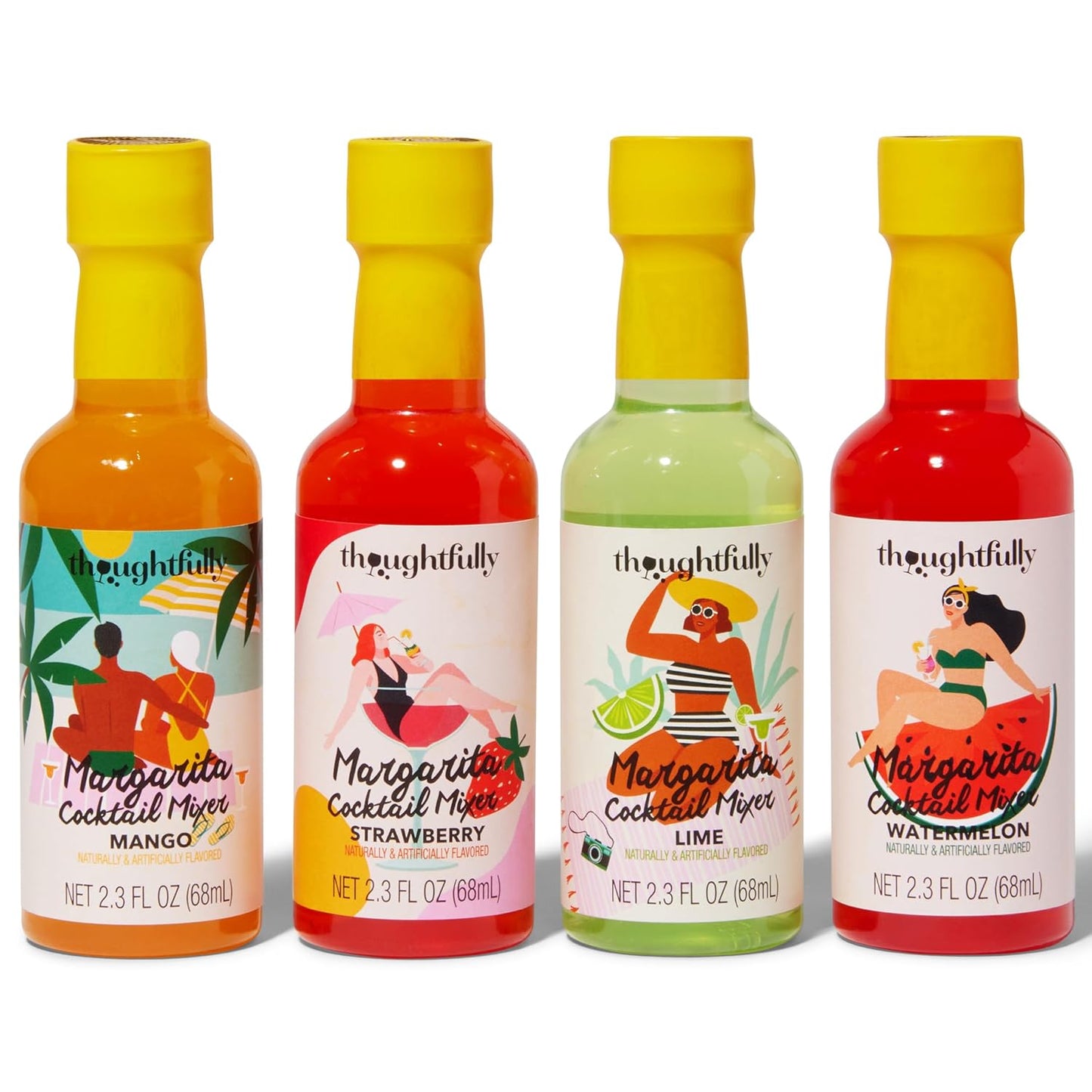 Thoughtfully Cocktails, Margarita Mixer Gift Set, 2.3 Ounces Each, Flavors Include Blood Orange, Strawberry, Mango, Watermelon, and Lime, Includes Rimming Salt, Pack of 4 (Contains NO Alcohol)