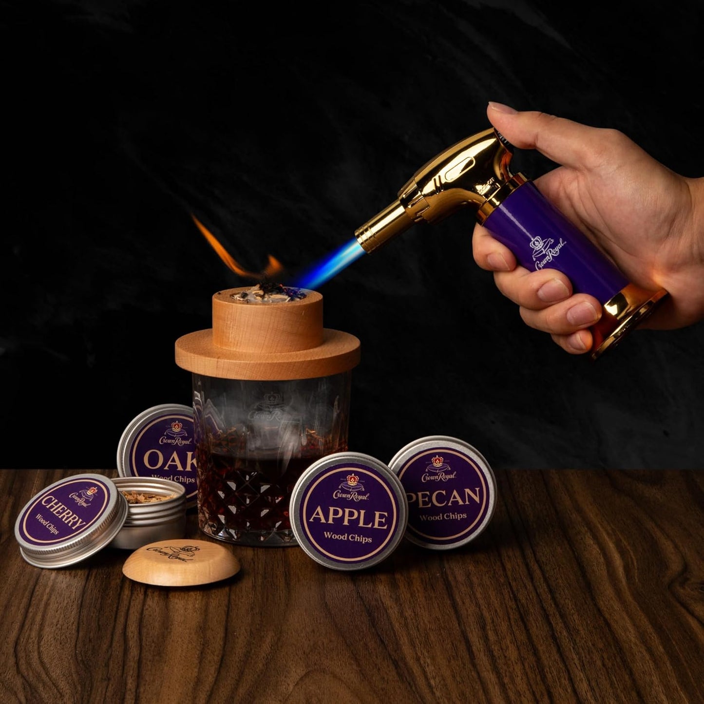 Crown Royal Cocktail Smoking Kit – Premium 10-Piece Whiskey Smoker Set with Butane Torch, Wood Chips (Oak, Apple, Cherry, Pecan), Mesh Burn Cups & Wooden Lid – Gift Set for Whiskey & Bourbon Lovers