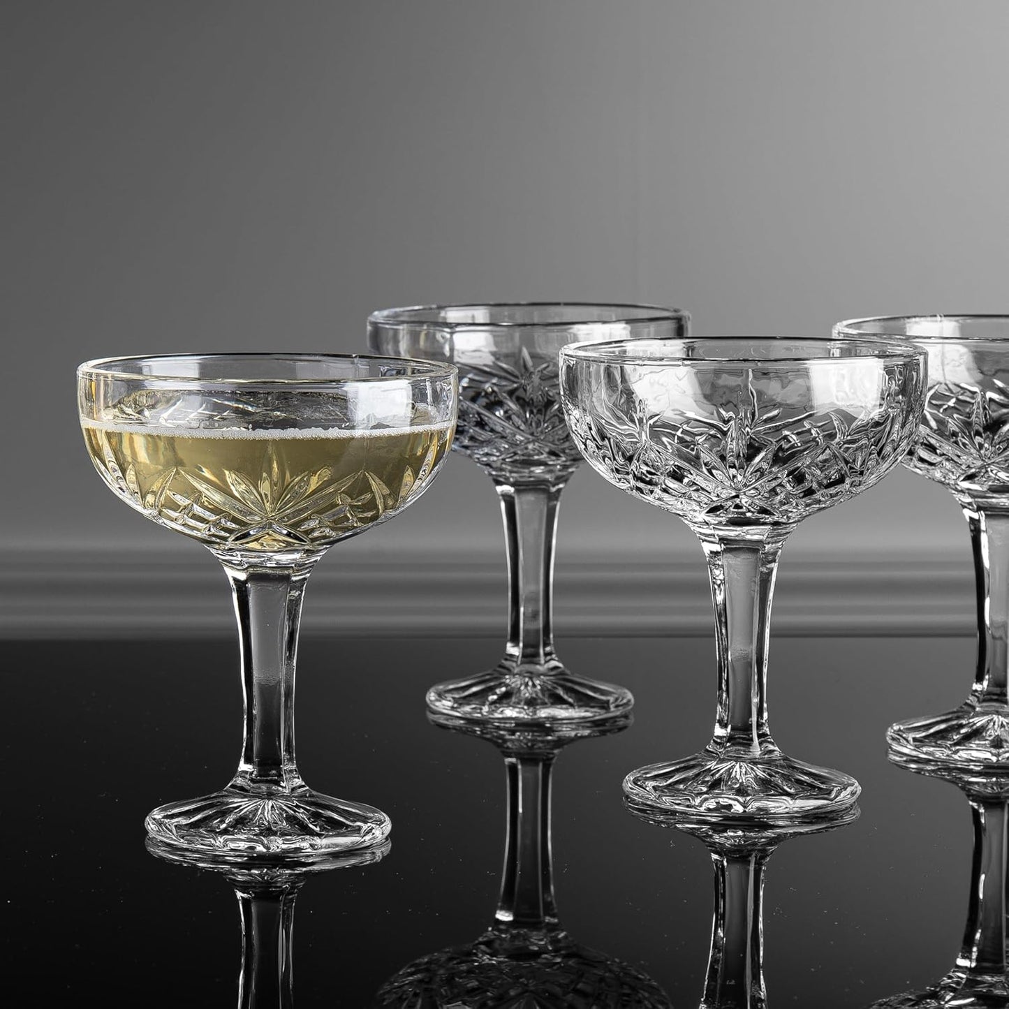 Godinger Champagne Glasses, Champagne Glass Set, Coupes Barware Martini Glasses - Set of 4, 6oz., Dublin Crystal Collection