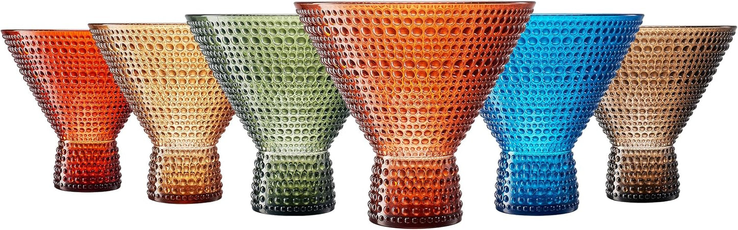Khen Plastic Hobnail Martini & Cocktail Drinking Glasses Set of 6 Neutral Tones Cups 14oz, Shatterproof & Unbreakable Acrylic Beaded Design, BPA-Free, Dishwasher Safe Indoor/Outdoor Drinkware Water