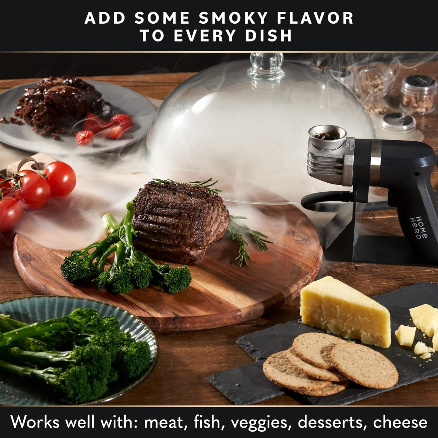 Home Hero Whiskey Smoker Kit - Cocktail Smoker for Old Fashioned & Bourbon Whiskey - Indoor Cold Smoke Generator with 8 Wood Chip Flavors - 8-Piece Set, Black
