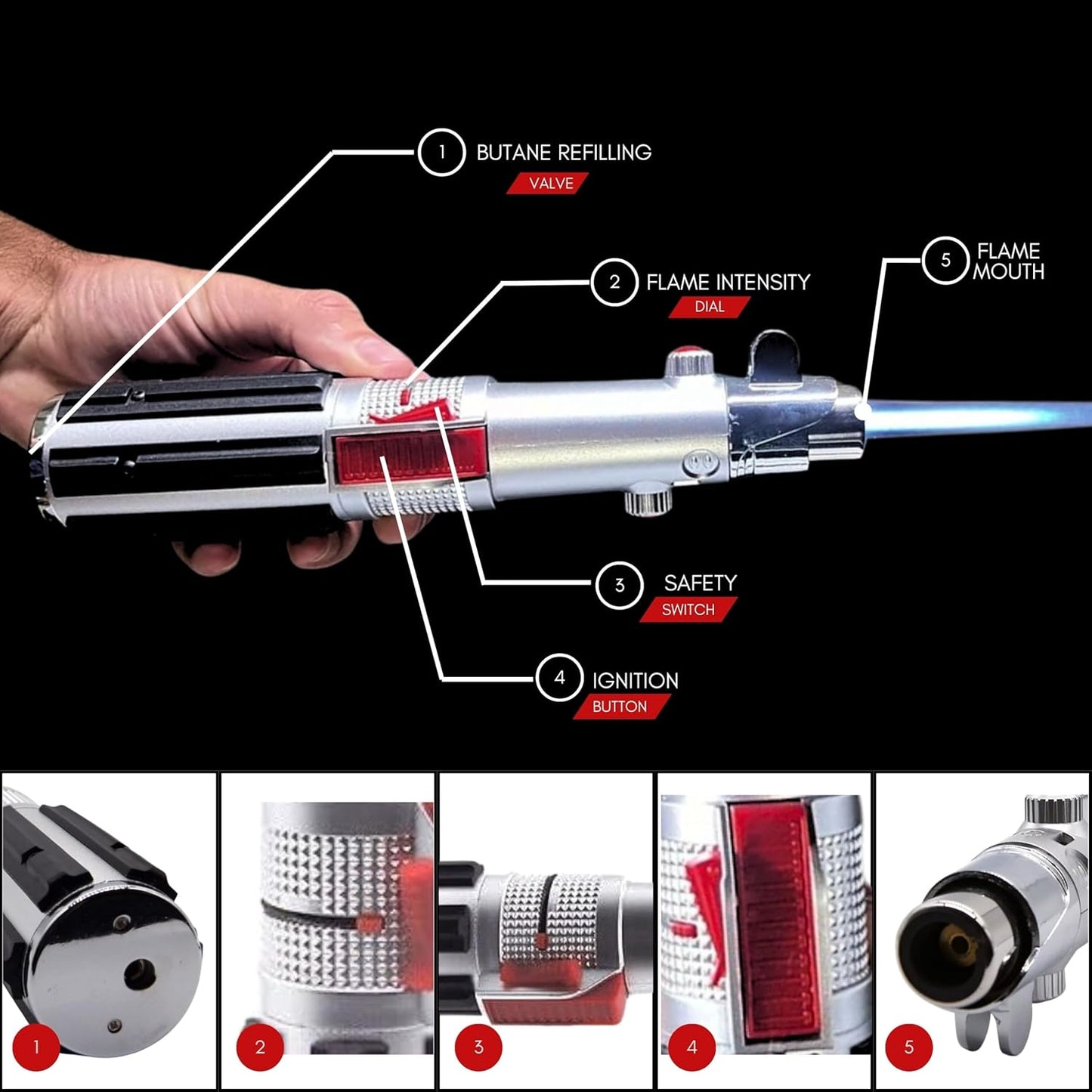 The Chosen One Lightsaber Lighter – Refillable Butane Jet Torch, Windproof & Adjustable Flame – Great Gift for Boyfriends, Husbands & Dads – Unique Collector’s Gadget by Philthy