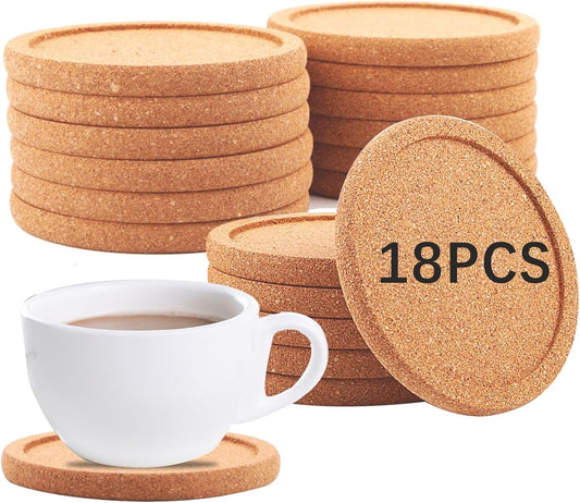 18 Pcs Cork Coasters with Lip,Absorbent Drink Coaster with Grooved Round Edge,Non-Slip,Heat-Resistant,Suitable for Mugs, Glasses,Coffee Coasters for Home Tabletop Decoration
