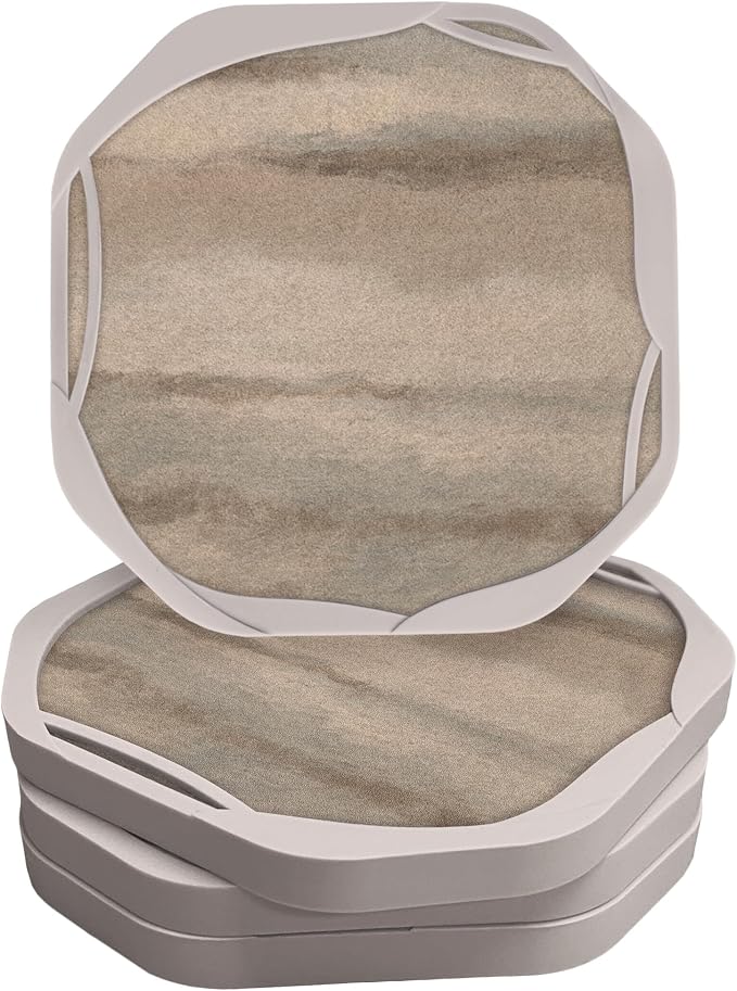 UMIRRO Absorbent Felt & Silicone Coasters Set of 6 with Holder, Blue Coast - 24. Sandy Shores