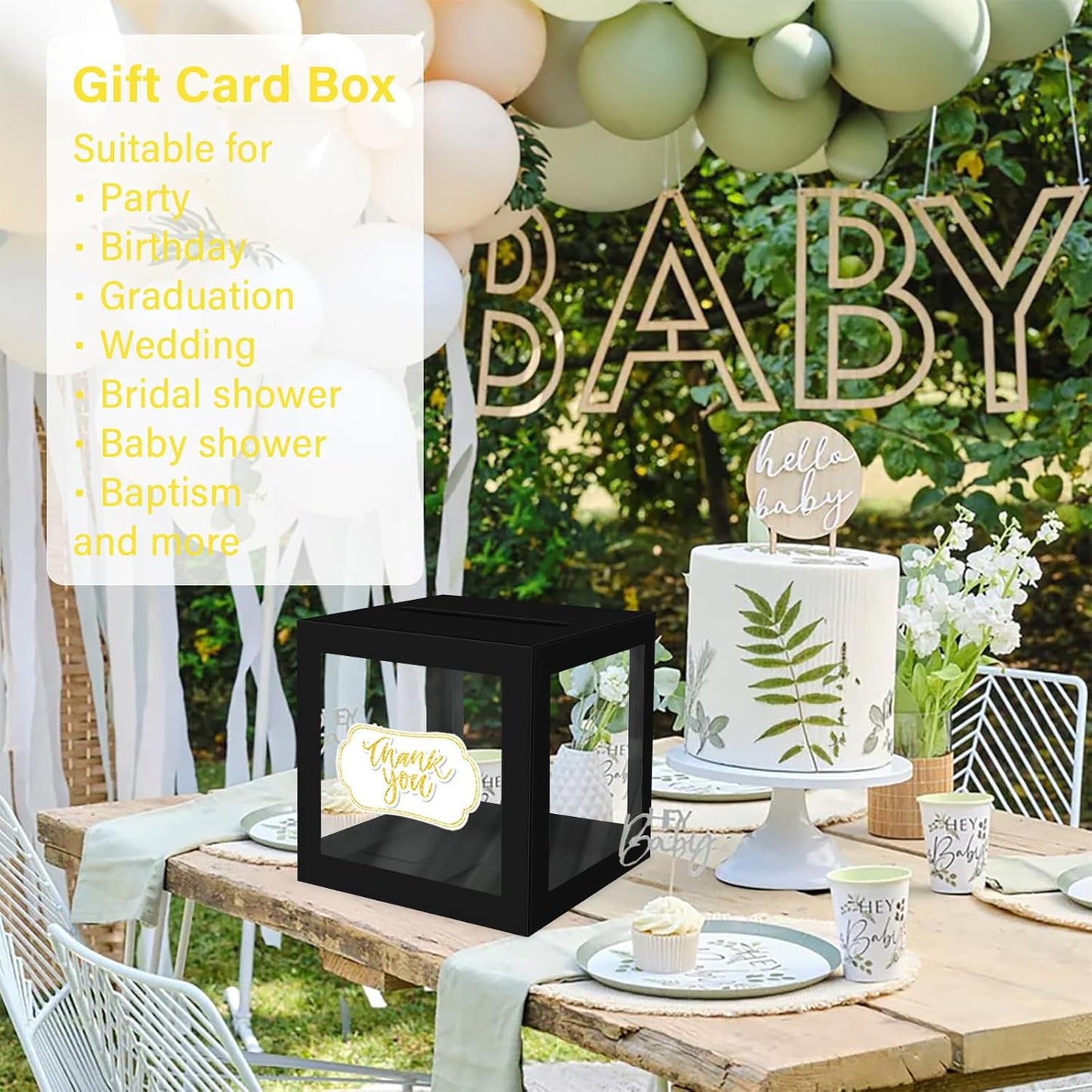 1 Pack Black Card Box for Party, Transparent Wedding Card Box Gift Cards Receiving Box Money Box for Birthday, Bridal or Baby Showers, Retirement, Anniversary, Graduation