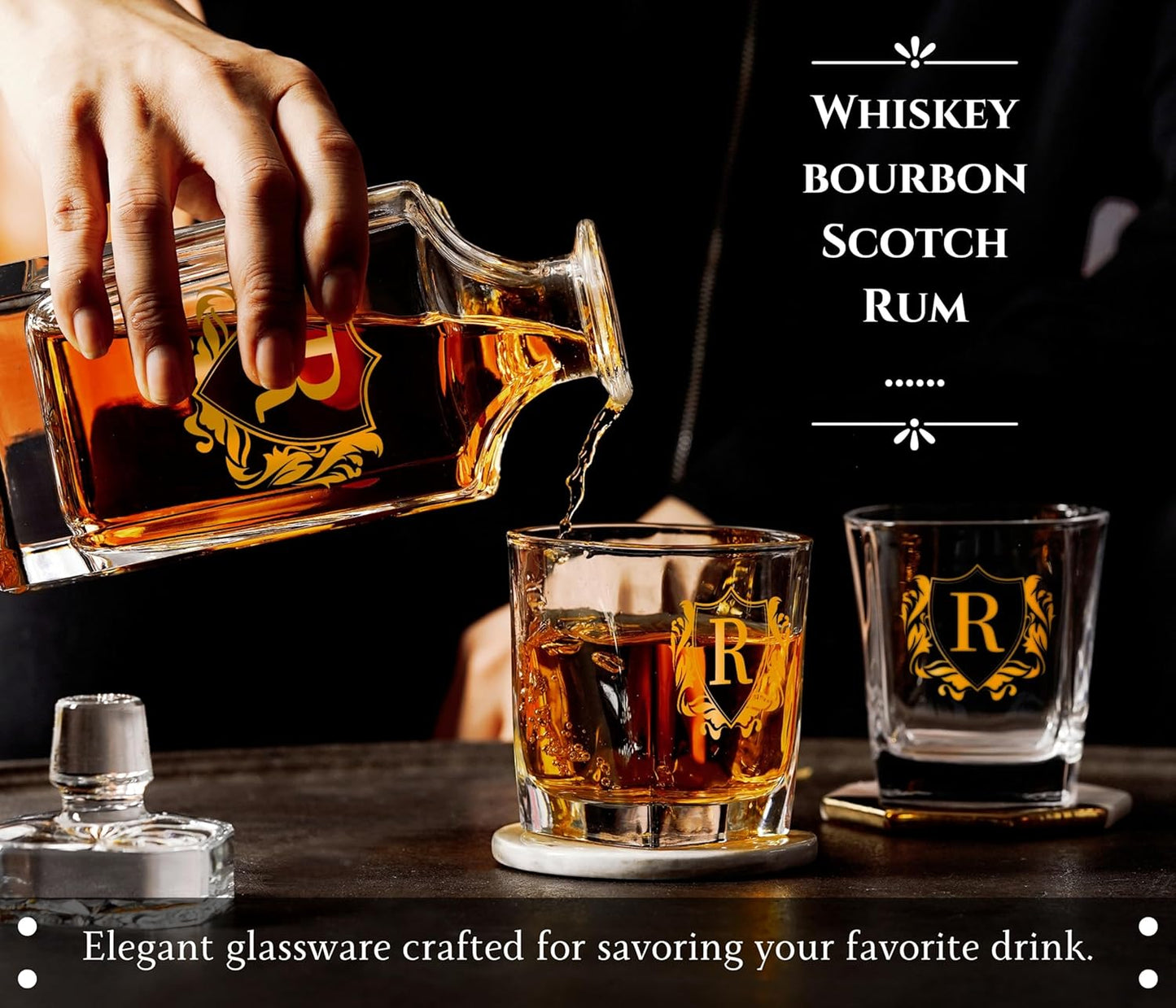 Personalized Whiskey Decanter Set, Customized Alcohol Gifts for whiskey Lovers, Unique Whiskey Gifts for Men, Dad, Uncle on Birthdays and Christmas