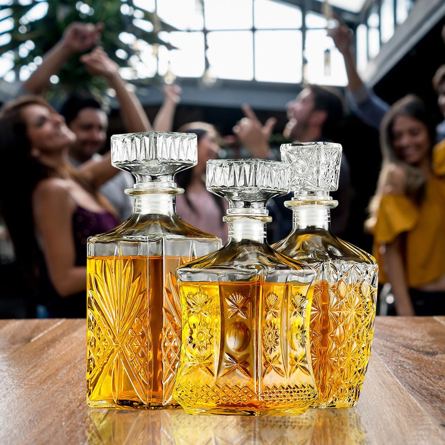 Whiskey Decanter Set of 3, Premium Crystal Spirits Decanter for Scotch, Bourbon, Vodka & Whisky, Ideal Barware & Gift for Men (28oz*2, 31oz*1)
