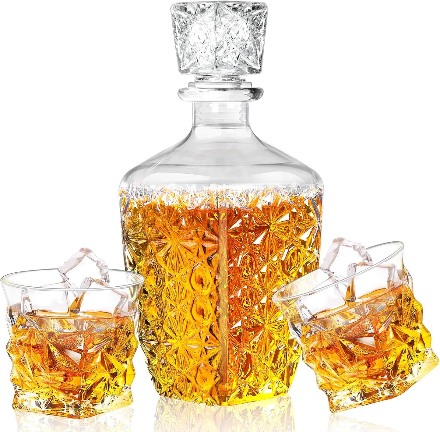 LAWADACH Whiskey Decanter Set,Liquor Decanter Set with 2 Glasses,Decanter set for Men,Decanter for Tequila,Bourbon,Rye,Gifts for Men,Dad,Home Bar Decor - 28oz