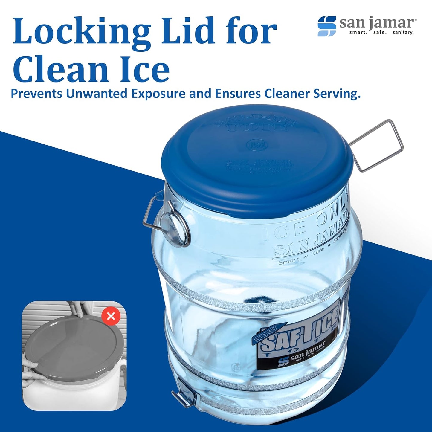 San Jamar-SI6500 Saf-T-Ice Commercial Ice Tote Snap-Tight Lid - Blue, 1 Count (Pack of 1)
