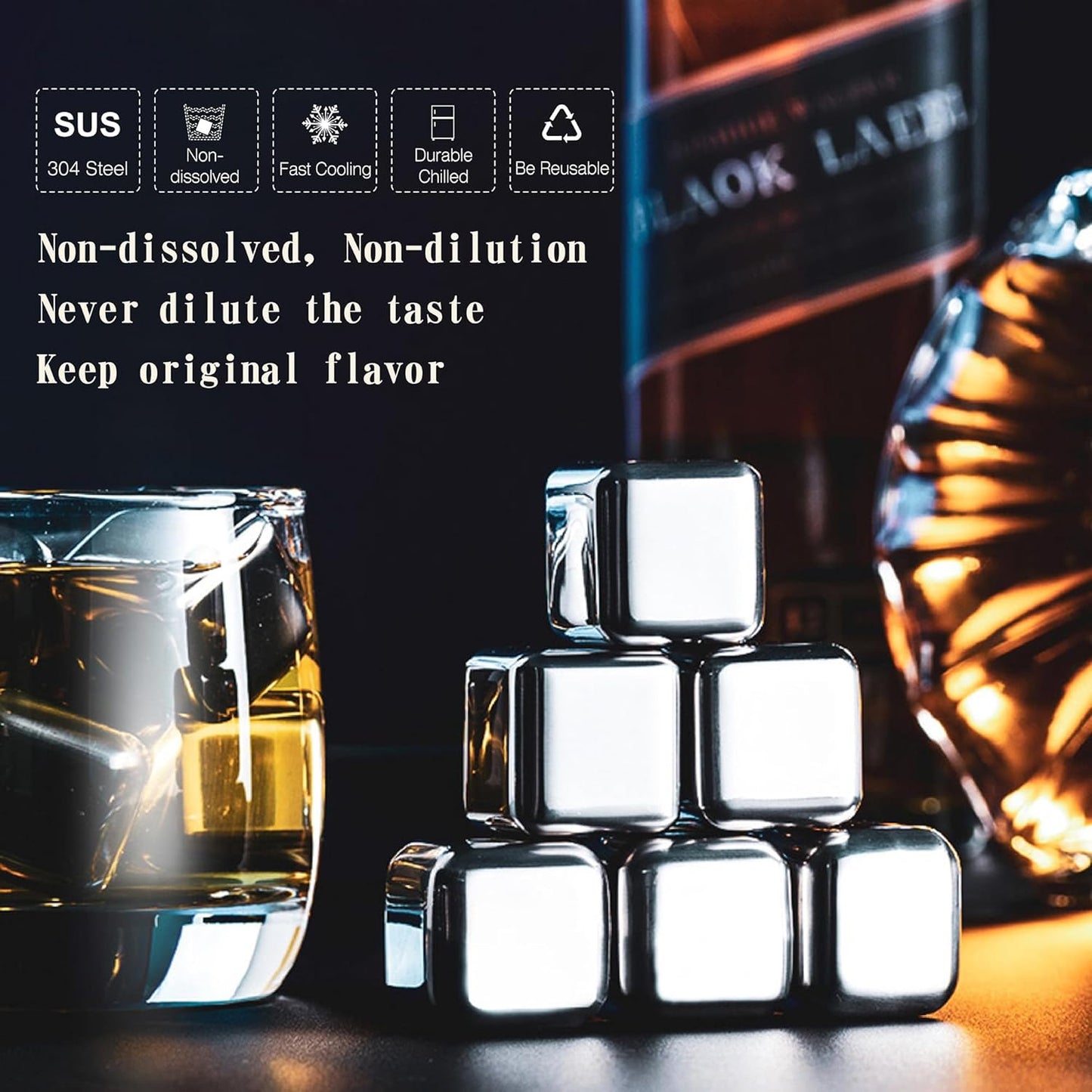 24 Pack Stainless Steel Ice Cubes Reusable - Ice Cubes Stainless with Ice Tongs and Whiskey Stones - Gifts for Men Dad Christmas for Drinks, Whiskey, Vodka, Chilling Rocks, Chilling Rocks for Drinks