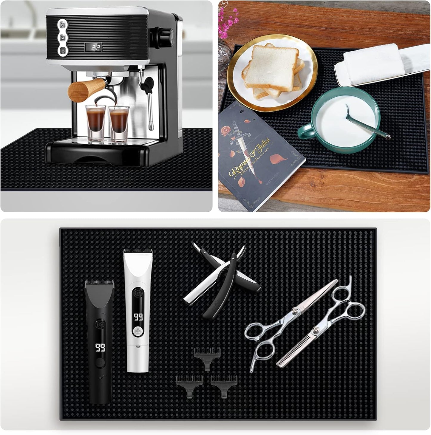 BARsics PVC Bar Service Mat for Cocktail Bartender 18x12 inches (Black)