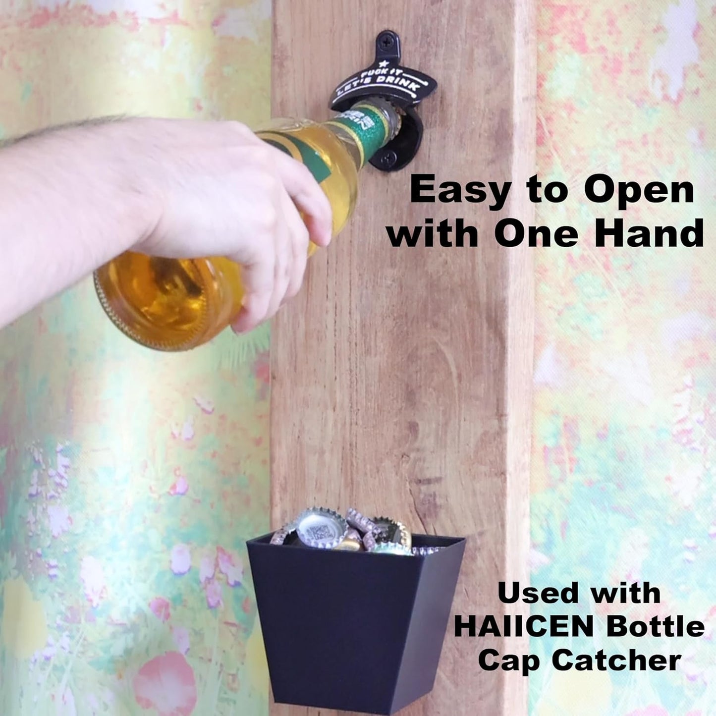 Funny Bottle Opener Wall Mount Black Stainless Post Mountable Beer Cap Opener for Wooden Cooler Caddy