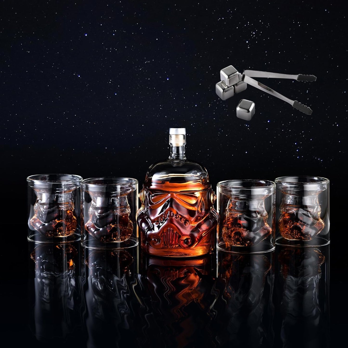 Whiskey Decanter Set Transparent Creative with 4 Glasses,Whiskey Flask Carafe Decanter with 4 Whiskey Stones and Tong,Whiskey Carafe,Glasses for Brandy,Scotch,Vodka,Gifts for Dad,Husband,Boyfriend