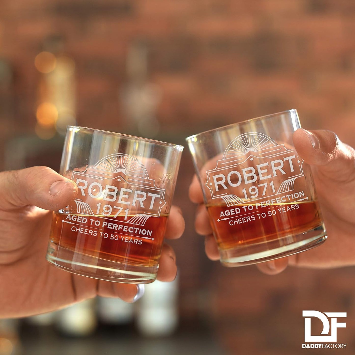 DaddyFactory Personalized Whiskey Glass For Men, Customized Engraved Etched Monogram Rocks Cocktail Glass, 10.25 oz Custom Whiskey Gift Glass Birthday Gift For Him, Aged To Perfection