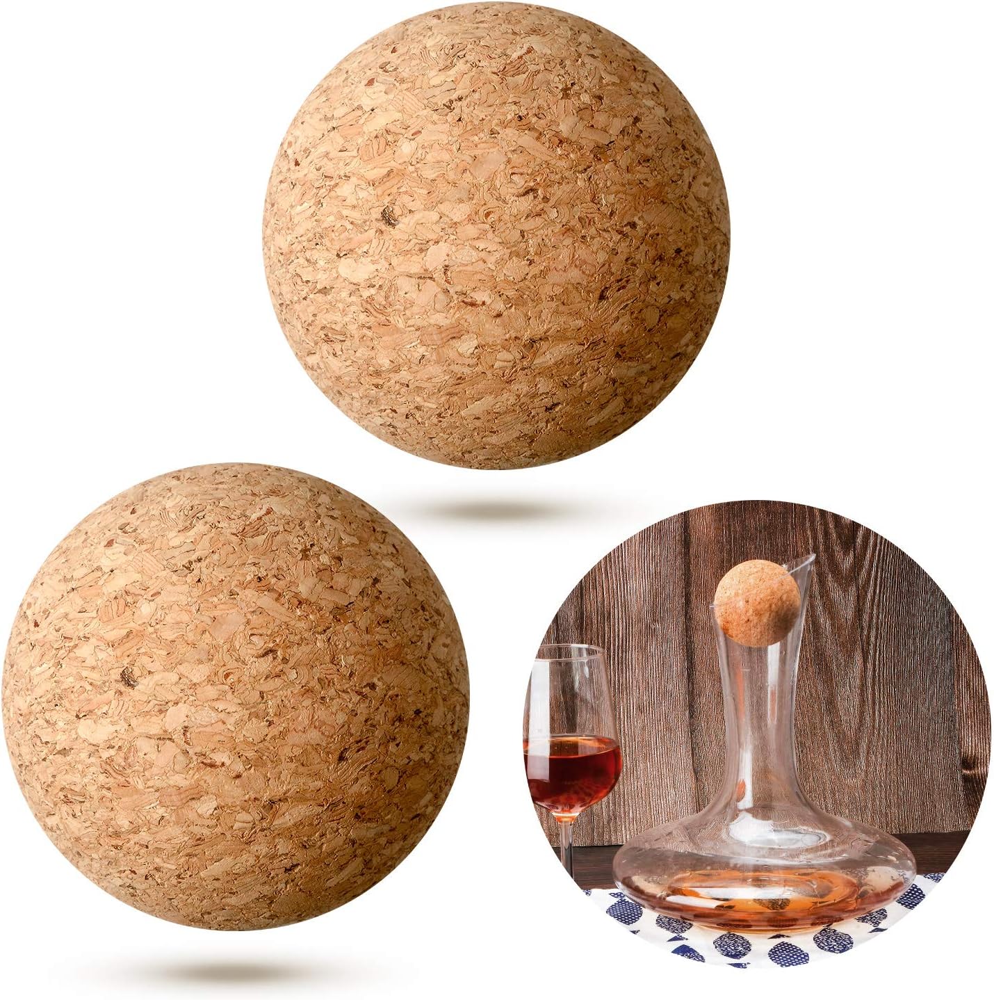 Shappy 2 Pieces Cork Ball Wooden Cork Ball Stopper for Wine Glass Decanter Stopper Replacement Wine Carafe Decanter Replacement Gift for Whiskey Champagne Bottle Holiday Party Supply (2.4 Inch/6.1 cm)