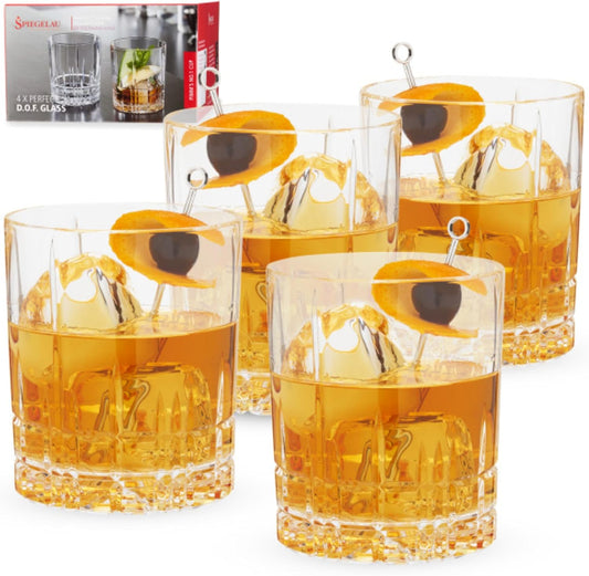 Spiegelau Perfect Serve Double Old Fashioned Glasses Set of 4 – Heavy Base Crystal Whiskey Glasses for Scotch, Bourbon & Cocktails – Lead-Free Crystal Tumbler Set