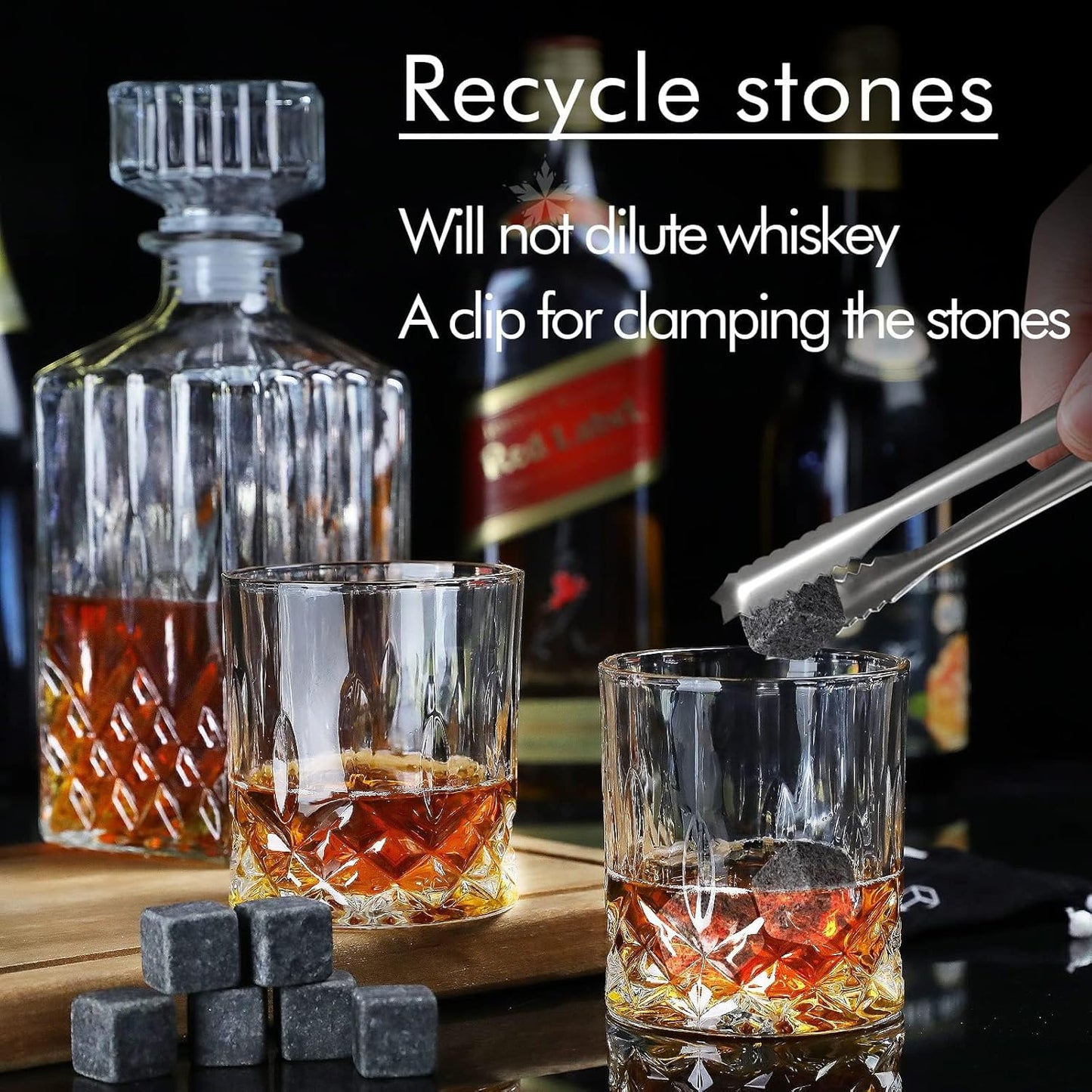Whiskey Decanter Set for Men, 2pcs Whiskey Glass Cups and 1pcs Glass Decanter with Cooling Stones Clear Whisky Liquor Bottle for Whiskey Bourbon Rum Men Fathers'Gift